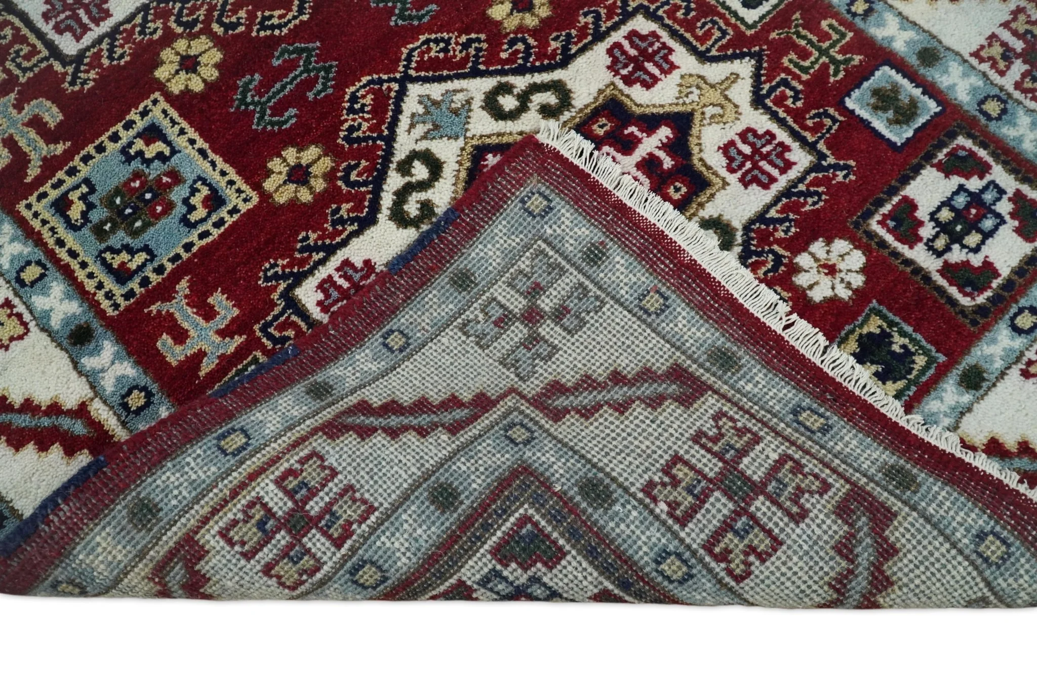 4x6 Hand Knotted traditional Kazak Rust and Ivory Traditional Tribal Armenian Rug | KZA10 - Image 8