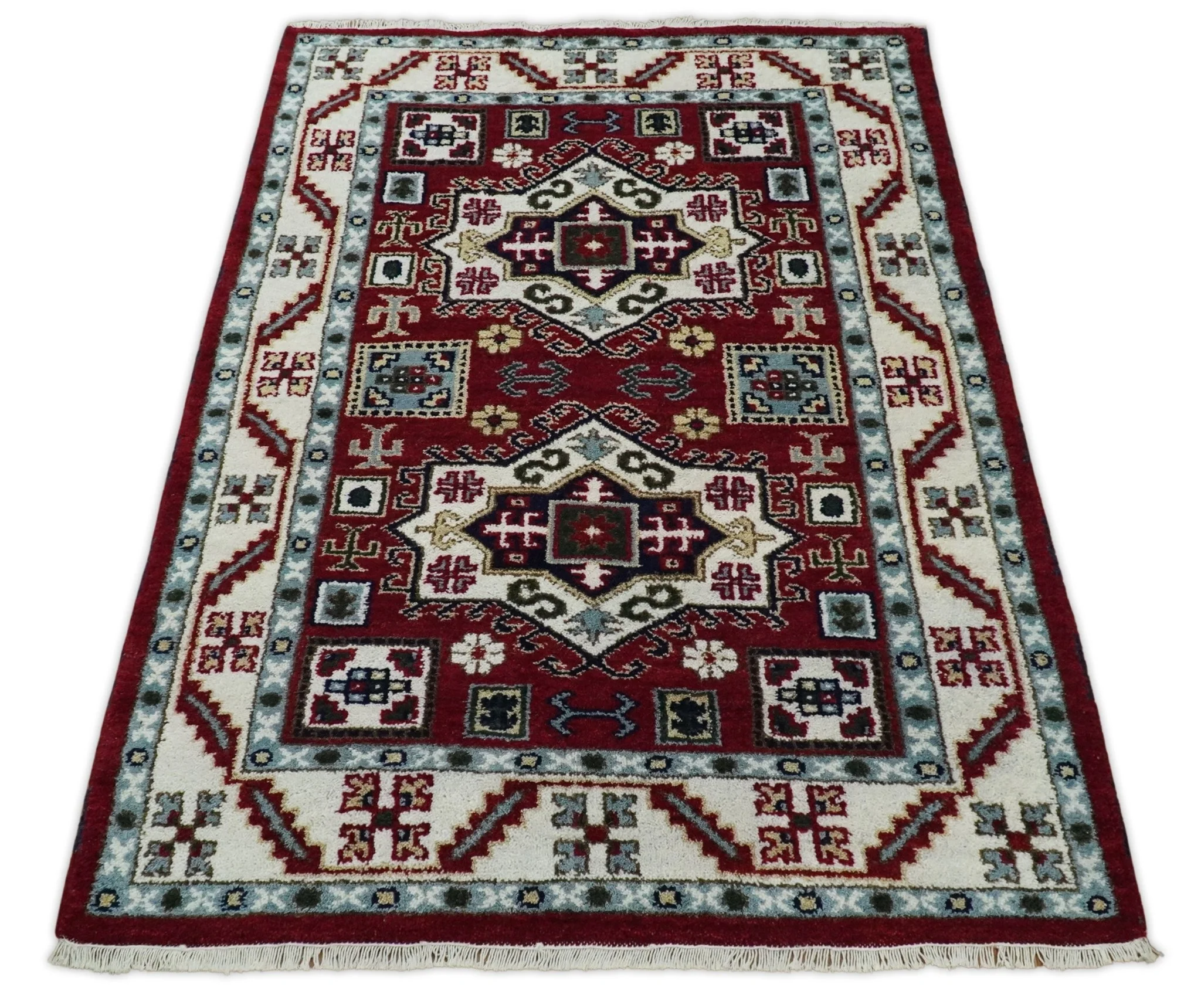 4x6 Hand Knotted traditional Kazak Rust and Ivory Traditional Tribal Armenian Rug | KZA10 - Image 9
