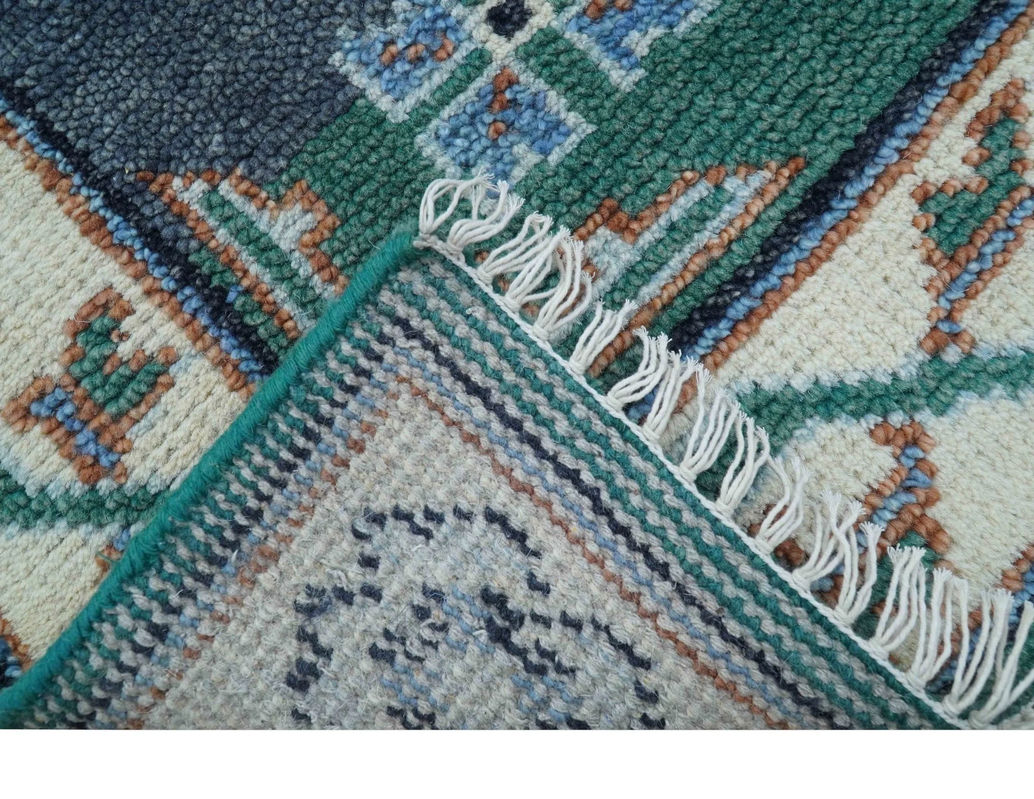 4x6 Hand knotted Traditional Khotan Design Teal And Ivory Wool Rug - Image 5