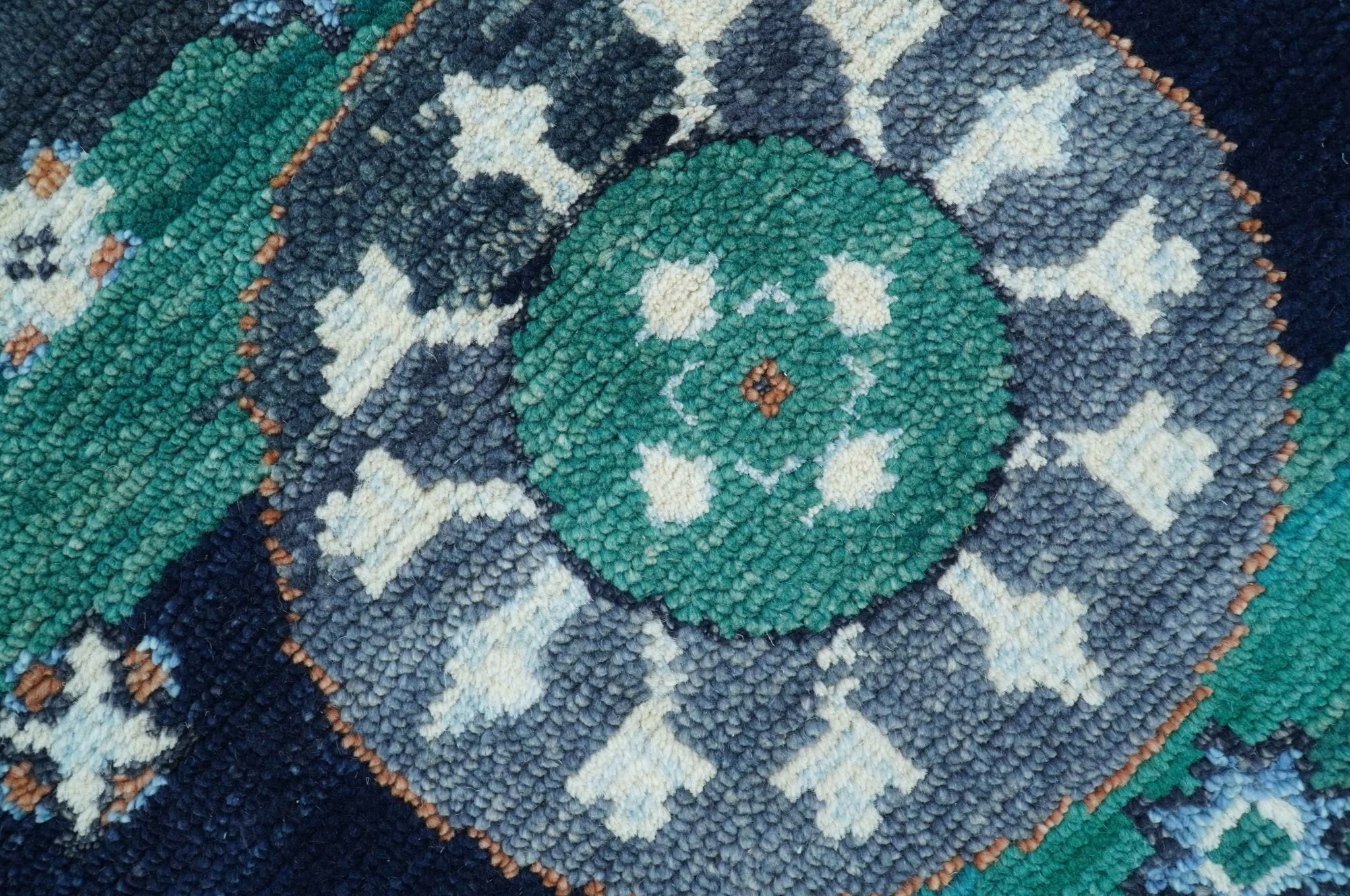 4x6 Hand knotted Traditional Khotan Design Teal And Ivory Wool Rug - Image 8