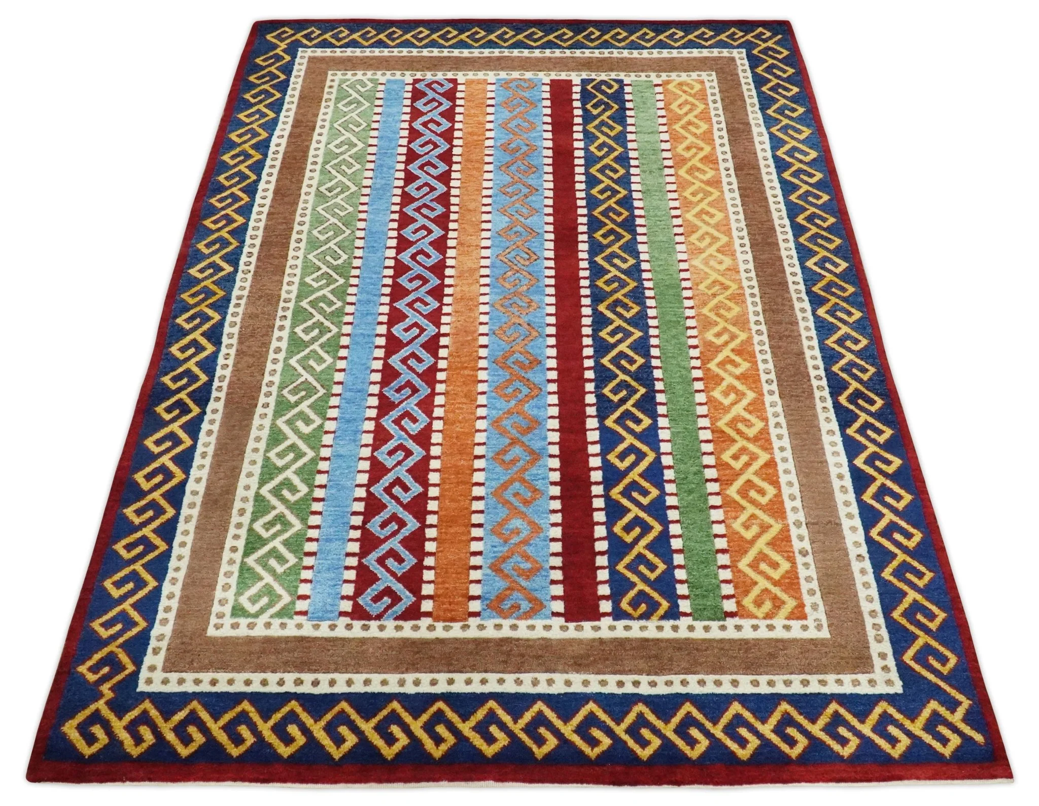4x6 Multi-colour Striped Wool Hand Woven Southwestern Gabbeh Rug | KNT16 - Image 10