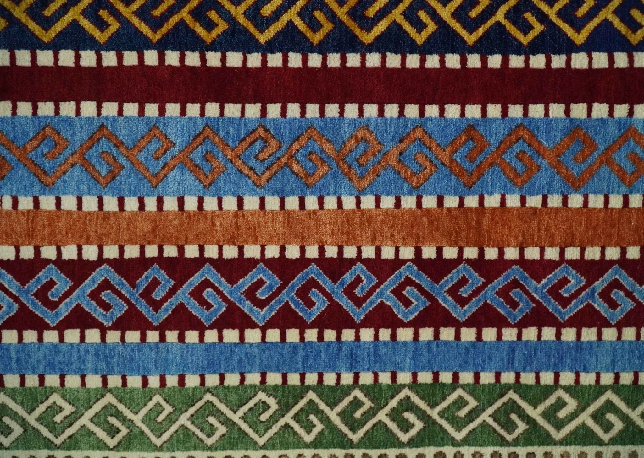 4x6 Multi-colour Striped Wool Hand Woven Southwestern Gabbeh Rug | KNT16 - Image 11