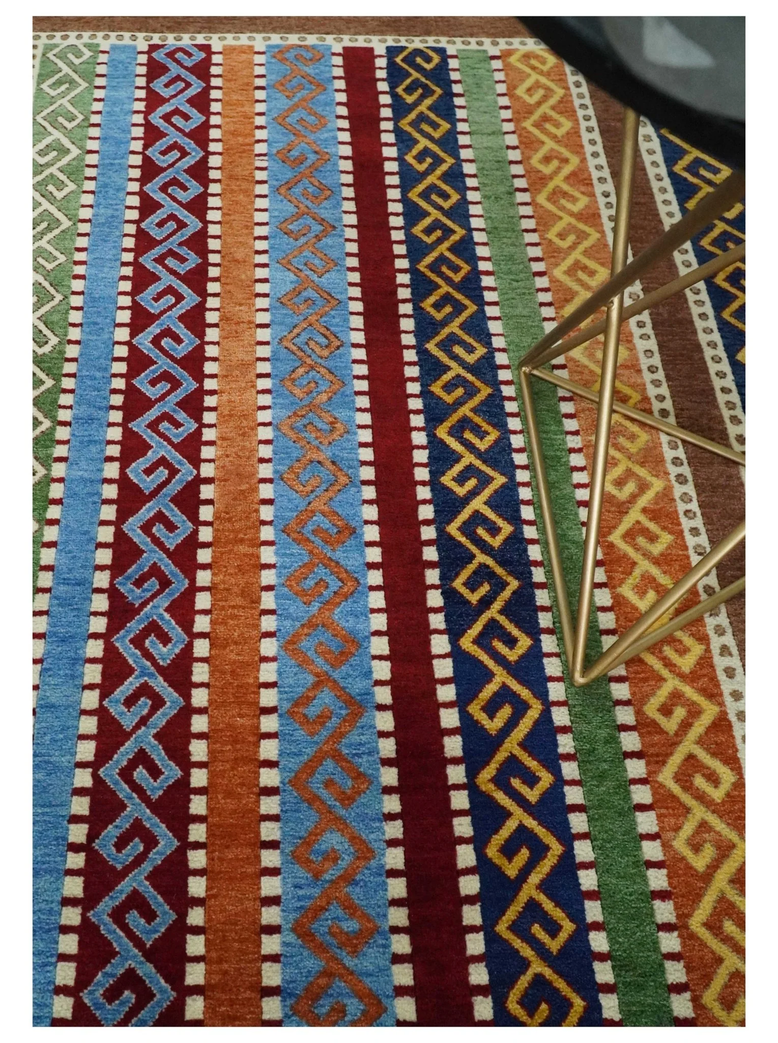 4x6 Multi-colour Striped Wool Hand Woven Southwestern Gabbeh Rug | KNT16 - Image 2