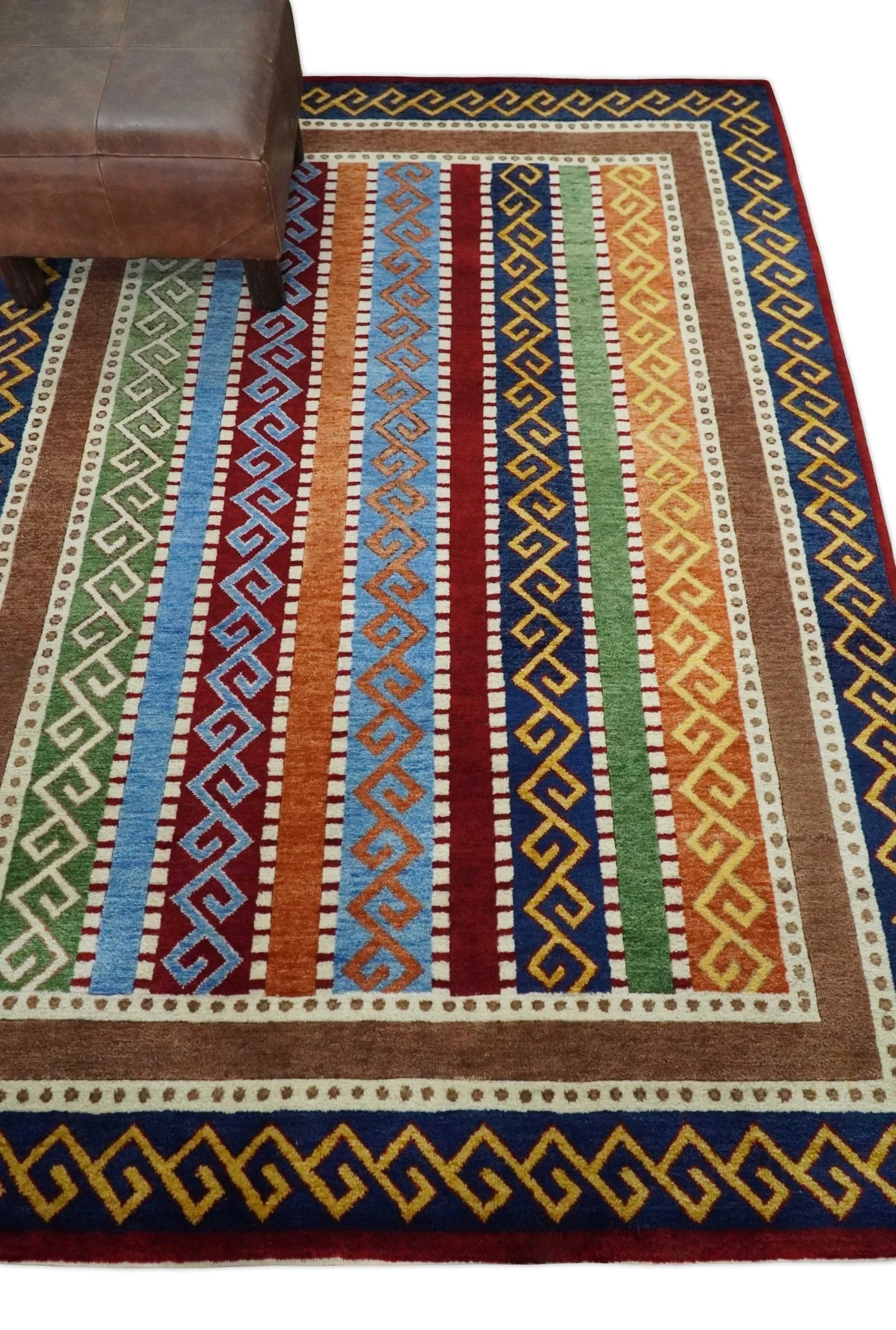 4x6 Multi-colour Striped Wool Hand Woven Southwestern Gabbeh Rug | KNT16 - Image 3