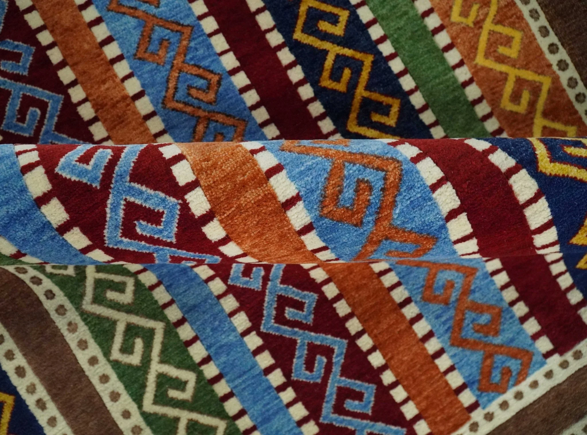 4x6 Multi-colour Striped Wool Hand Woven Southwestern Gabbeh Rug | KNT16 - Image 6