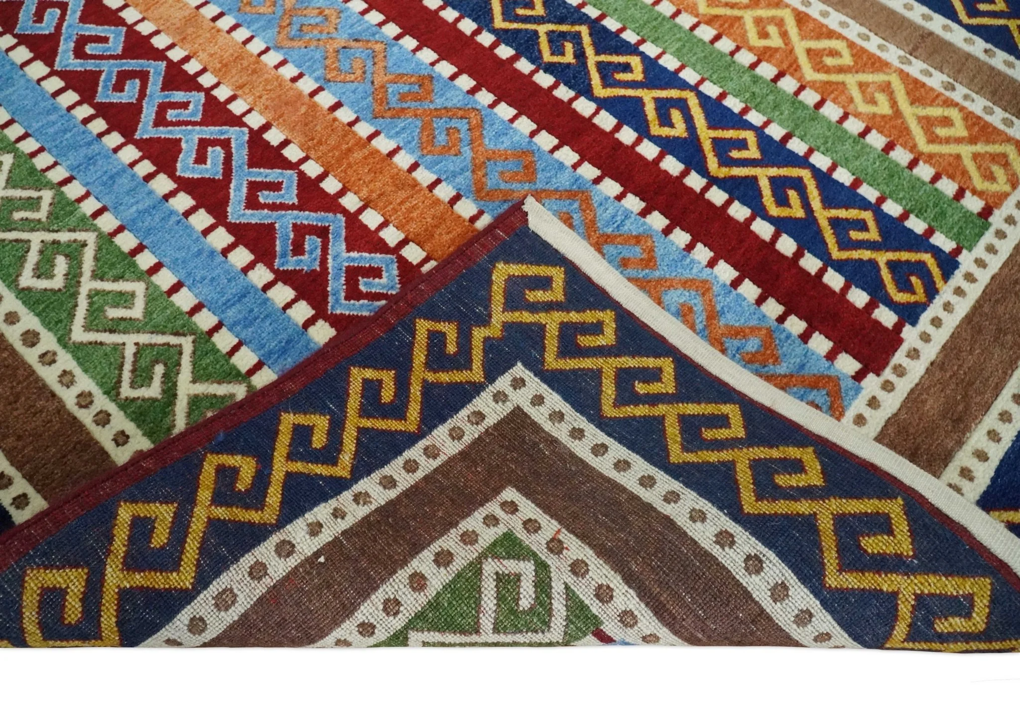 4x6 Multi-colour Striped Wool Hand Woven Southwestern Gabbeh Rug | KNT16 - Image 7