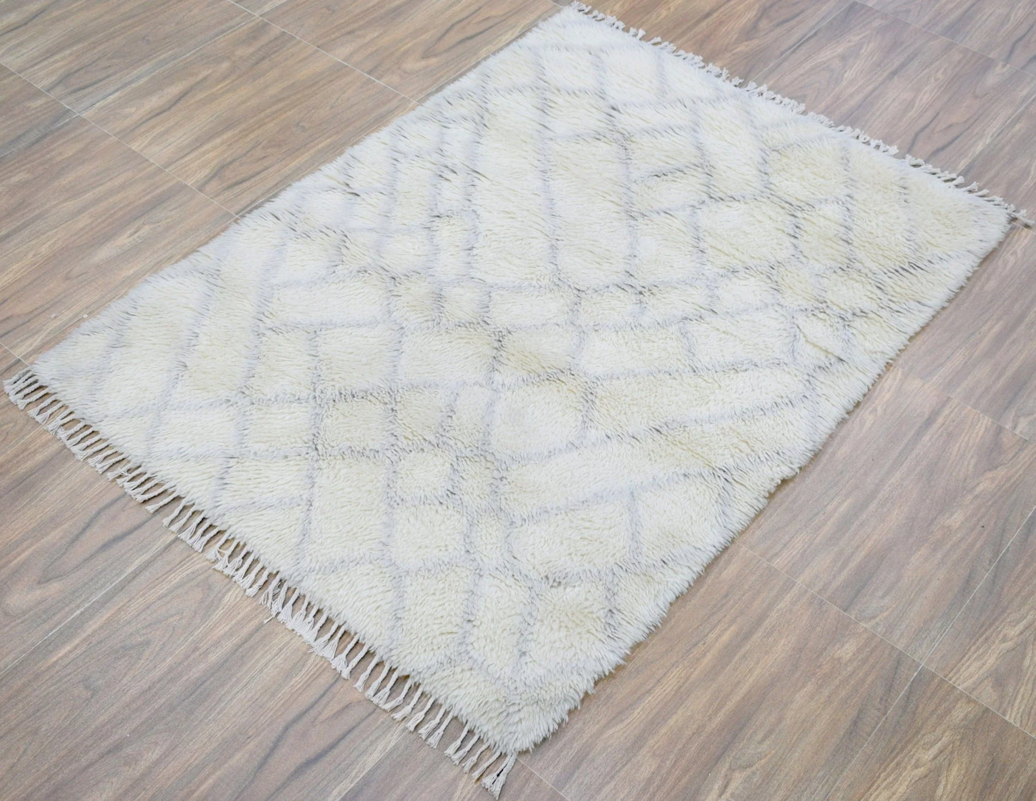 4x6 Ivory and Charcoal Handmade Moroccan Design Area Rug | TRD171746 - Image 3