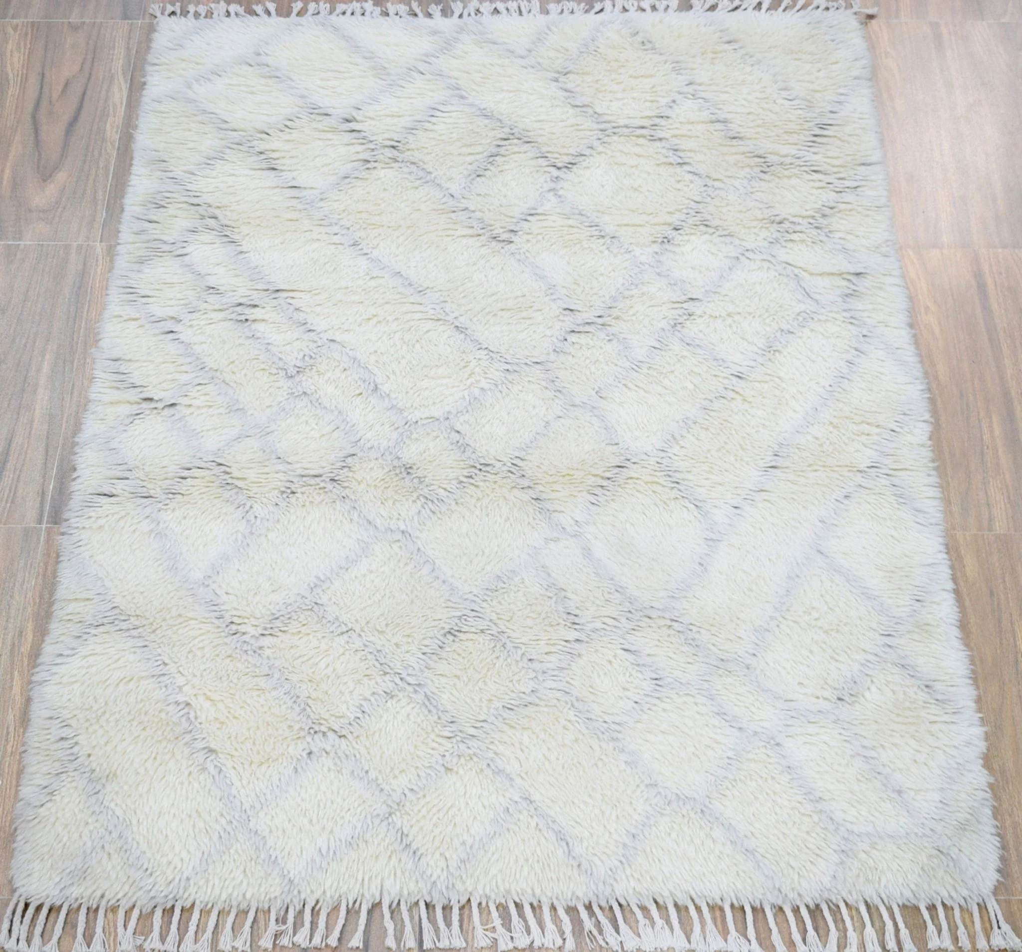 4x6 Ivory and Charcoal Handmade Moroccan Design Area Rug | TRD171746 - Image 5