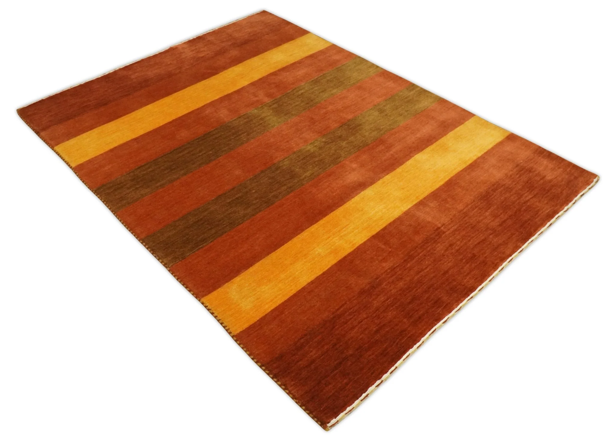4x6 Small Rust and Gold Striped Wool Hand Woven Southwestern Gabbeh Rug| LOR20 - Image 10