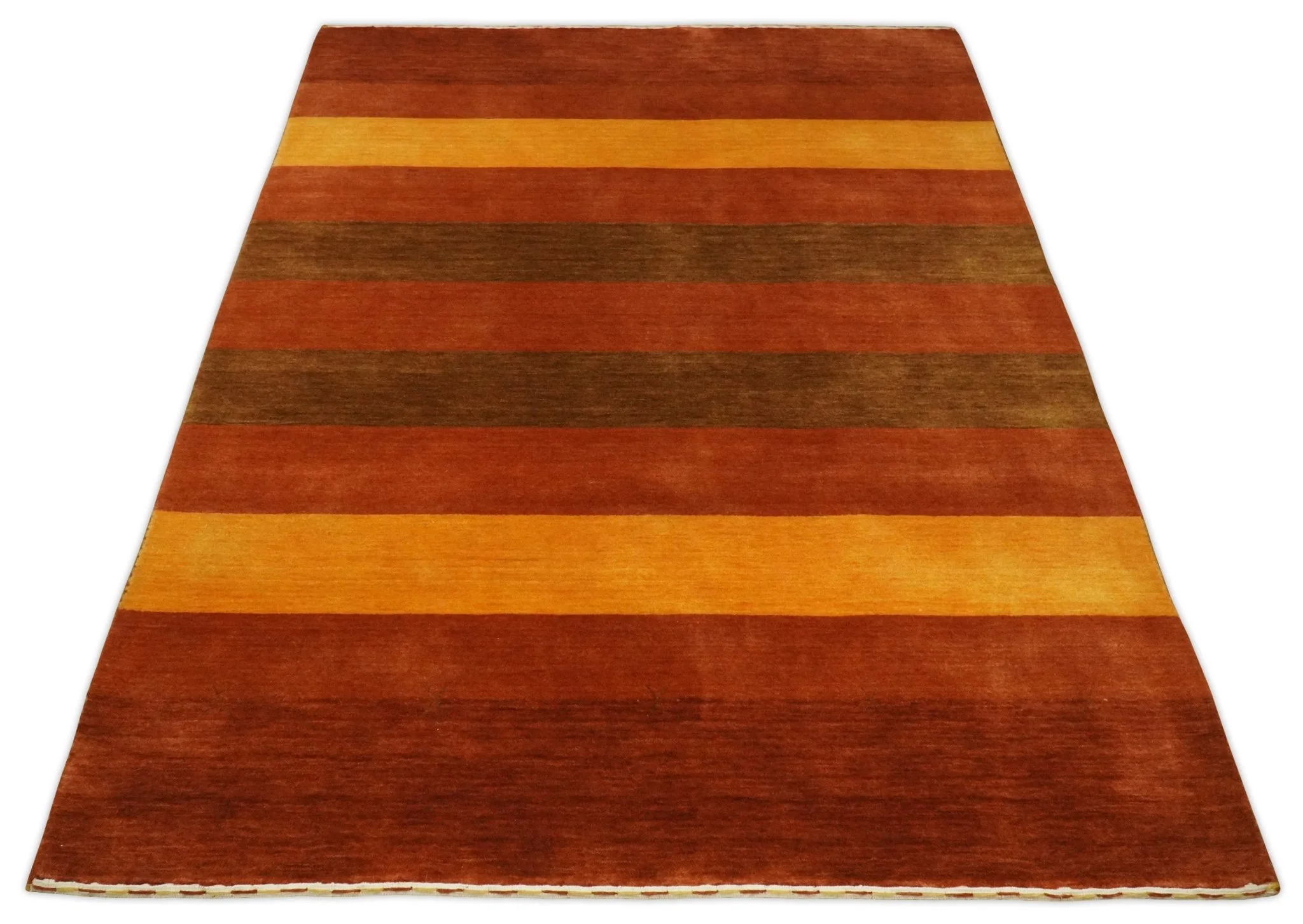 4x6 Small Rust and Gold Striped Wool Hand Woven Southwestern Gabbeh Rug| LOR20 - Image 3