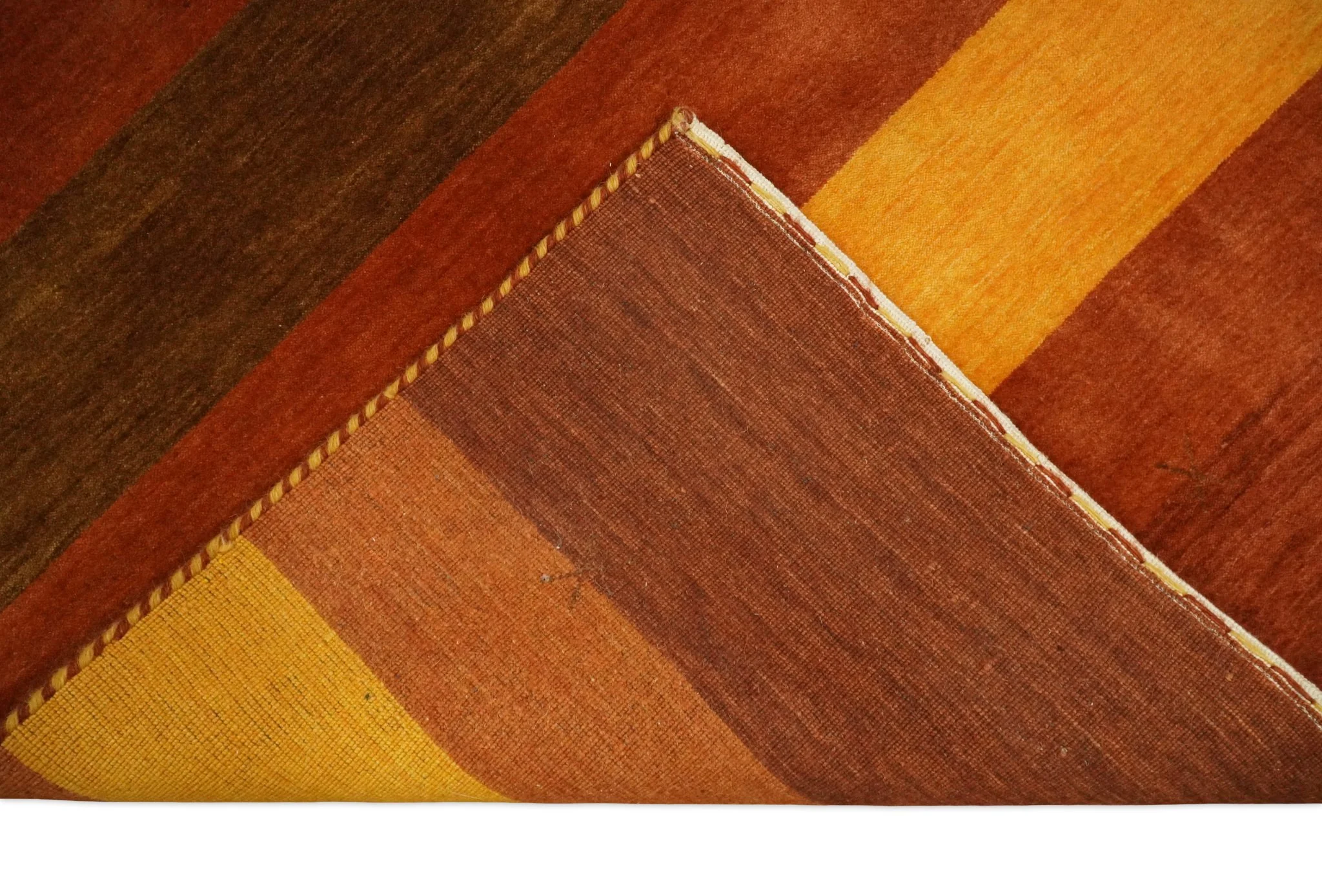 4x6 Small Rust and Gold Striped Wool Hand Woven Southwestern Gabbeh Rug| LOR20 - Image 5