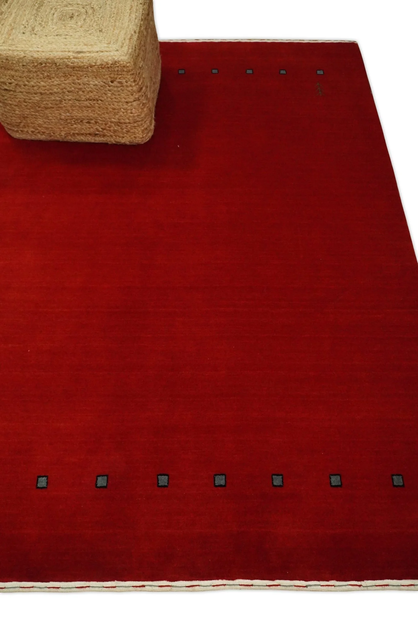 4x6 Small Solid Red Wool Hand Woven Southwestern Gabbeh Rug | LOR23 - Image 3