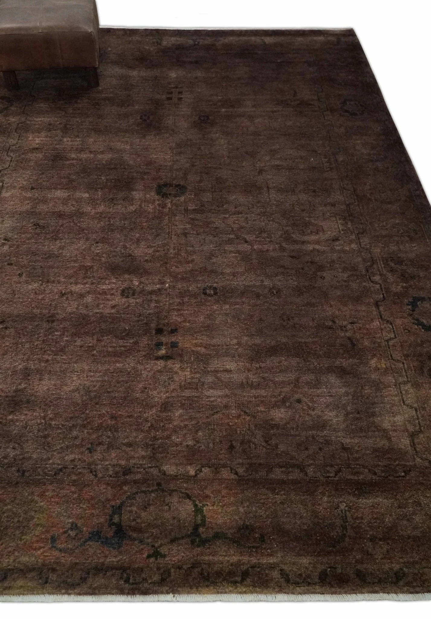 5.10x8.6 Hand Knotted Brown Overdyed Antique Finish Traditional Wool Rug | N34569 - Image 3