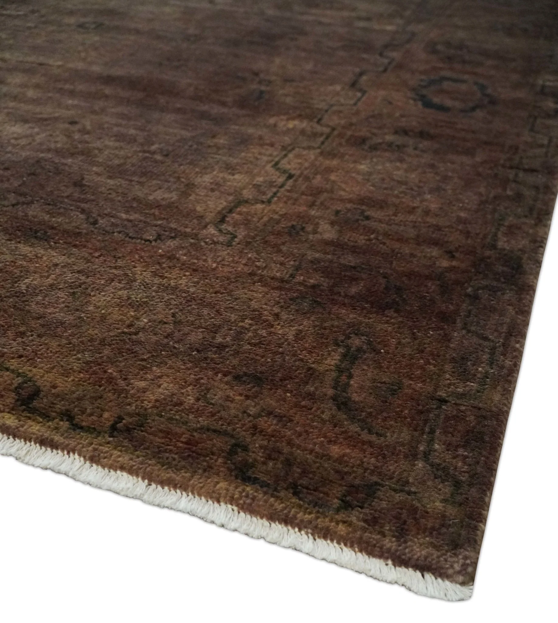 5.10x8.6 Hand Knotted Brown Overdyed Antique Finish Traditional Wool Rug | N34569 - Image 5