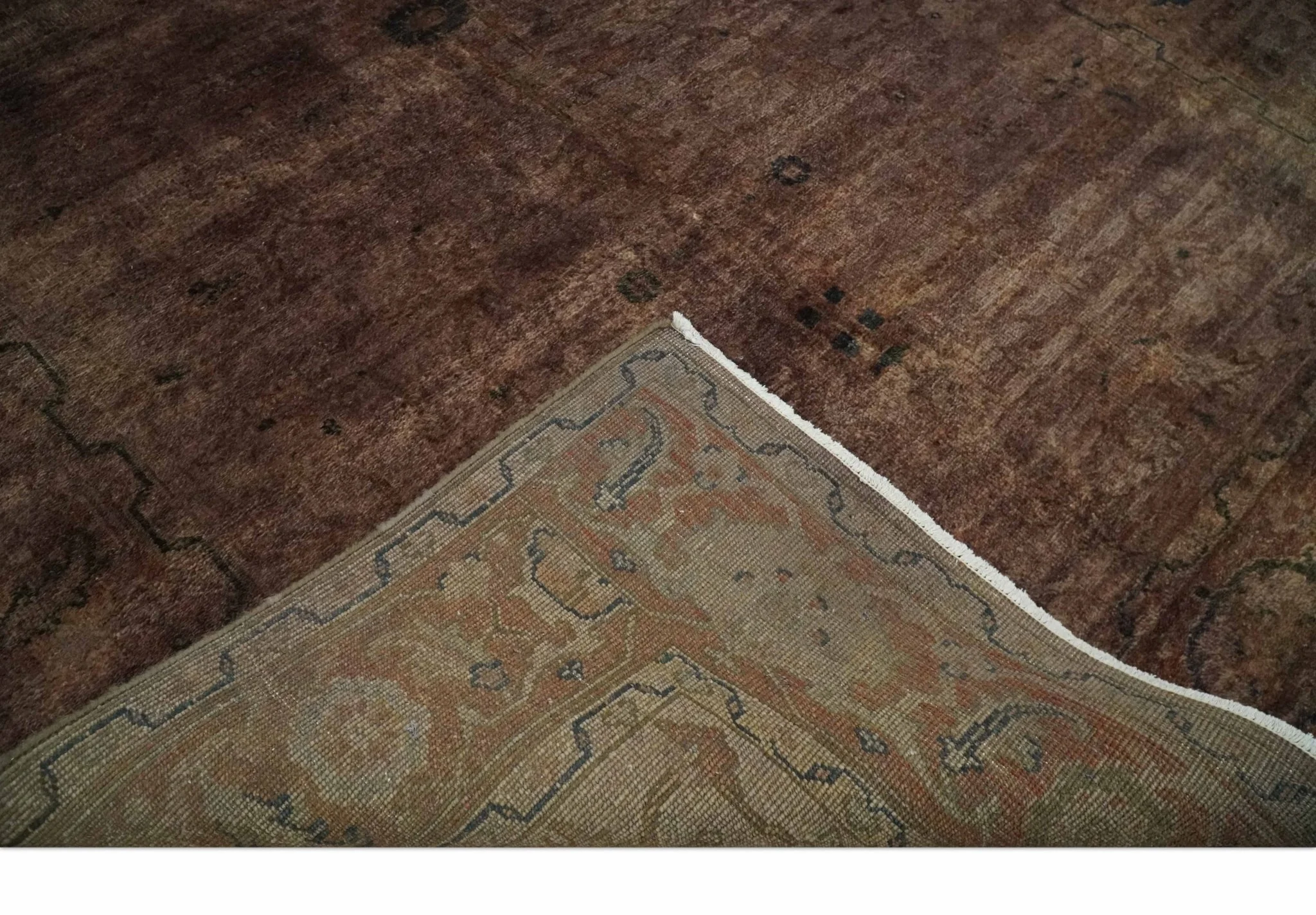 5.10x8.6 Hand Knotted Brown Overdyed Antique Finish Traditional Wool Rug | N34569 - Image 7