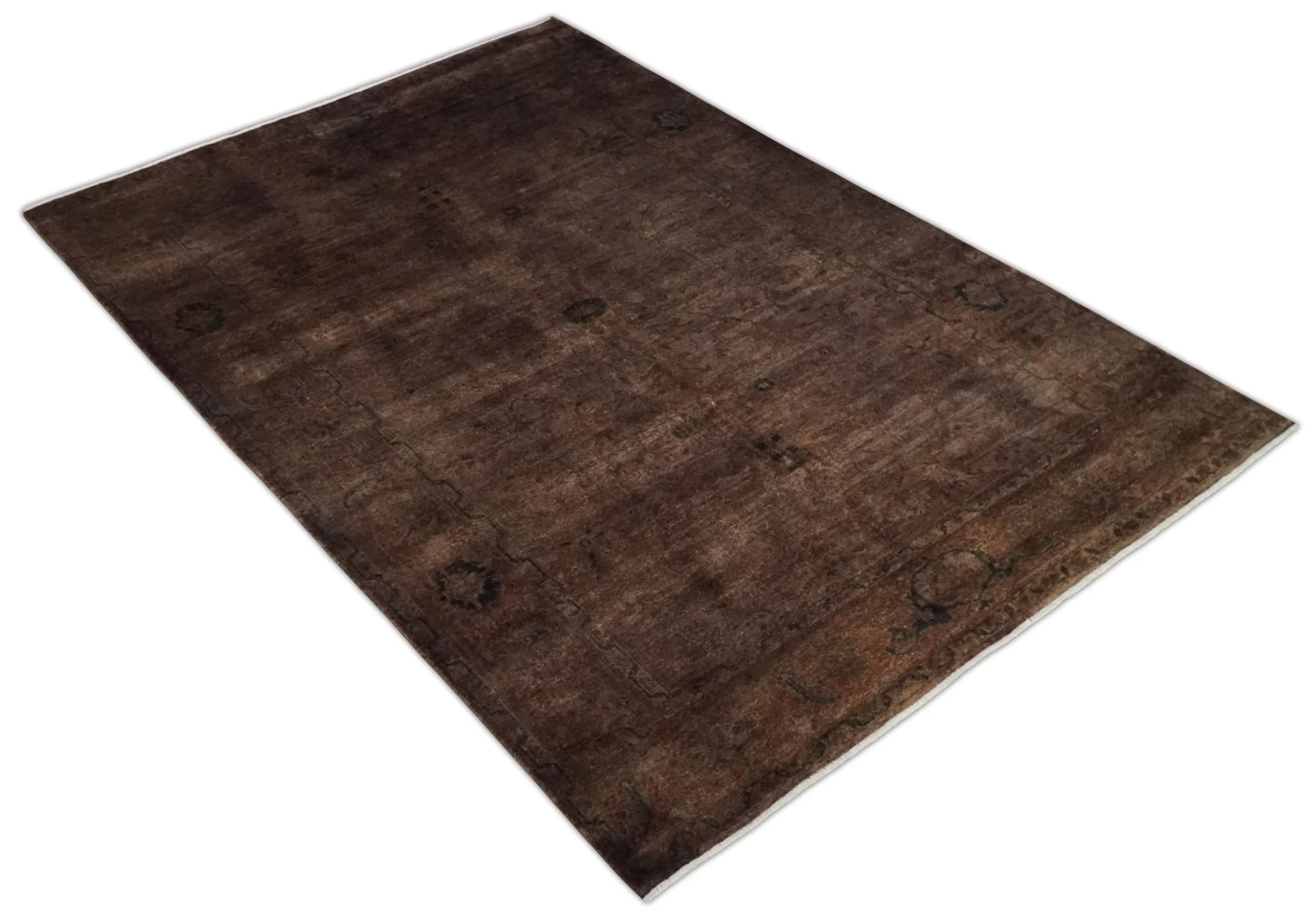 5.10x8.6 Hand Knotted Brown Overdyed Antique Finish Traditional Wool Rug | N34569 - Image 9