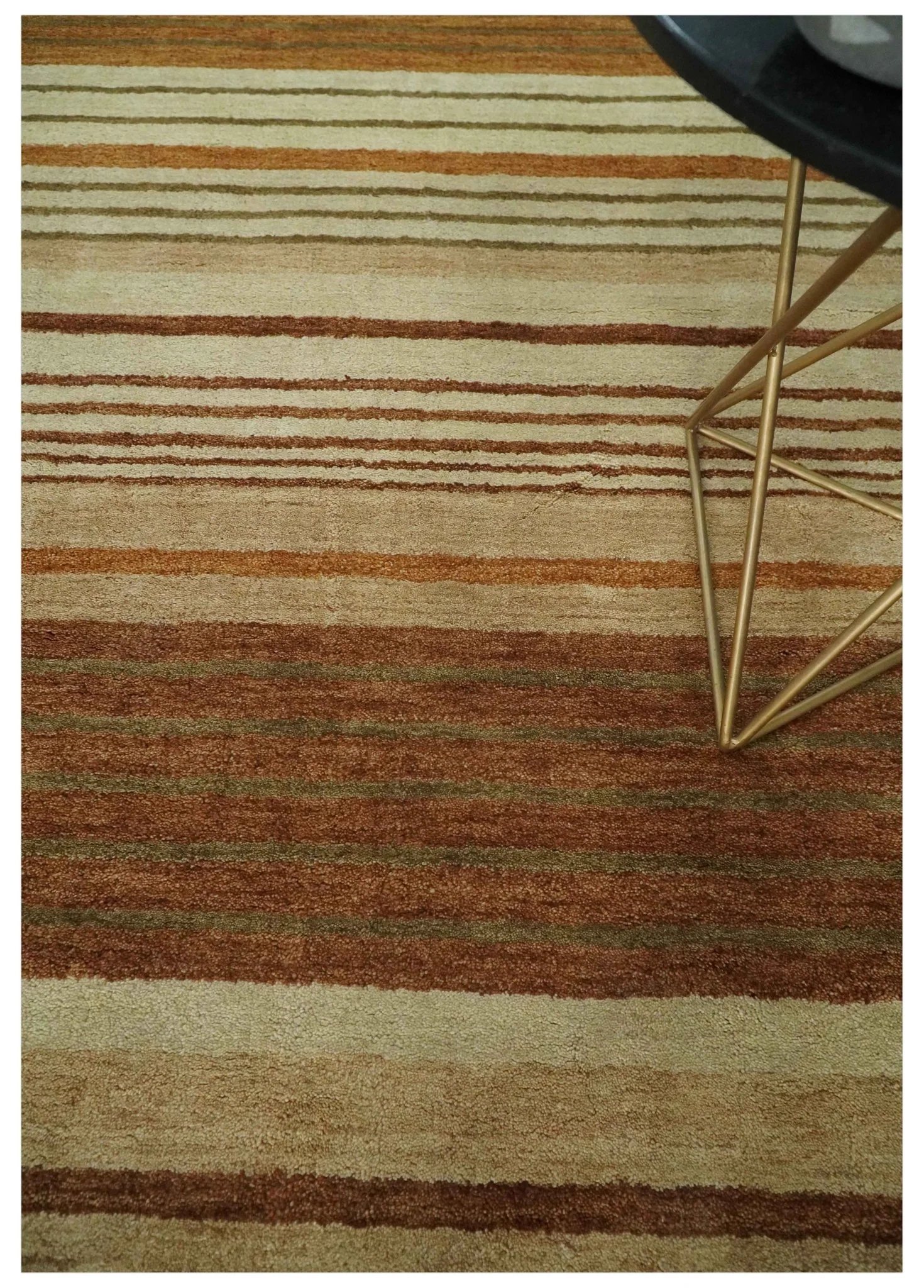 Modern Chic 6x8 Beige, Rust and Brown Stripes Hand Tufted Wool Area Rug - Image 2