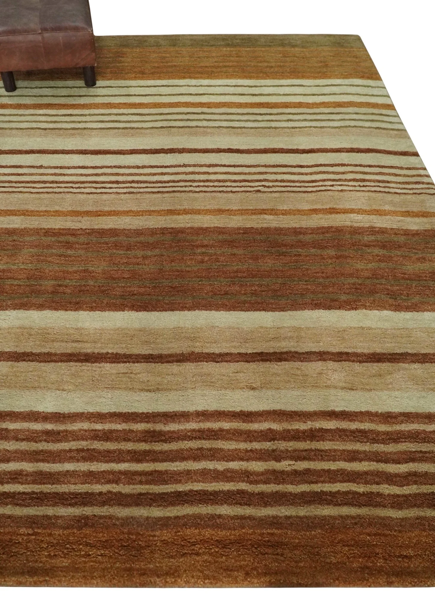 Modern Chic 6x8 Beige, Rust and Brown Stripes Hand Tufted Wool Area Rug - Image 3