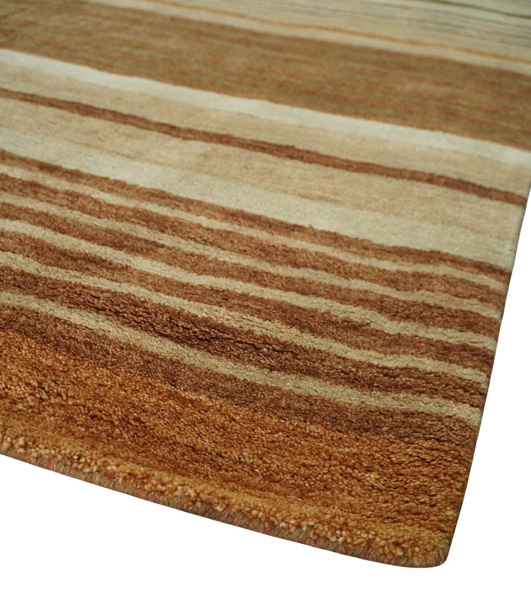 Modern Chic 6x8 Beige, Rust and Brown Stripes Hand Tufted Wool Area Rug - Image 5