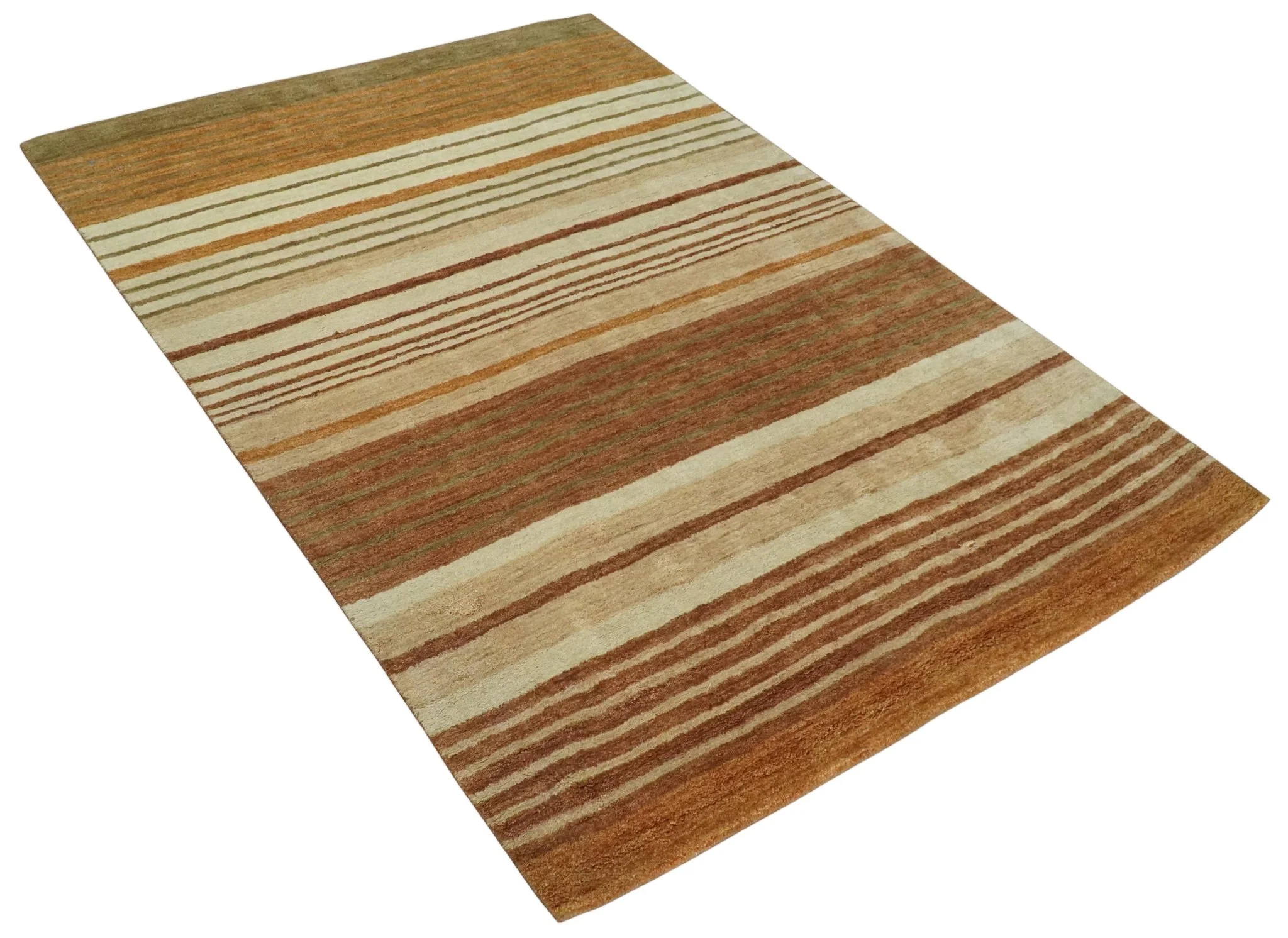 Modern Chic 6x8 Beige, Rust and Brown Stripes Hand Tufted Wool Area Rug - Image 8