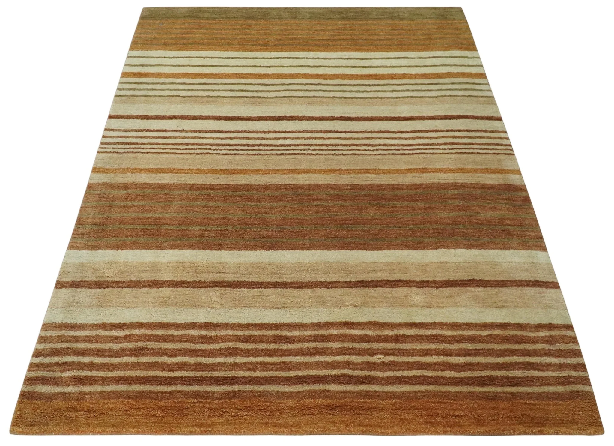 Modern Chic 6x8 Beige, Rust and Brown Stripes Hand Tufted Wool Area Rug - Image 9