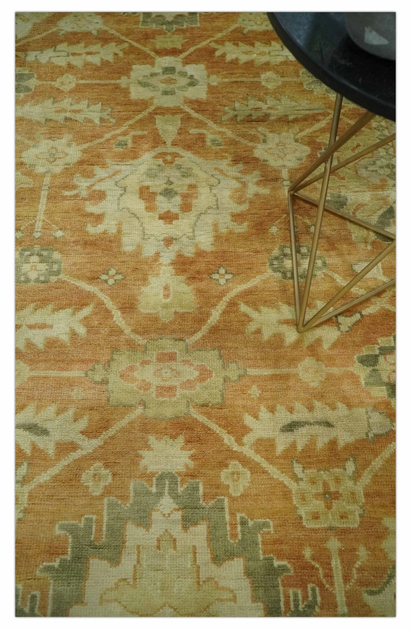 5.8x8.4 Hand Knotted Rust and Beige Traditional Oushak Wool Area Rug - Image 2