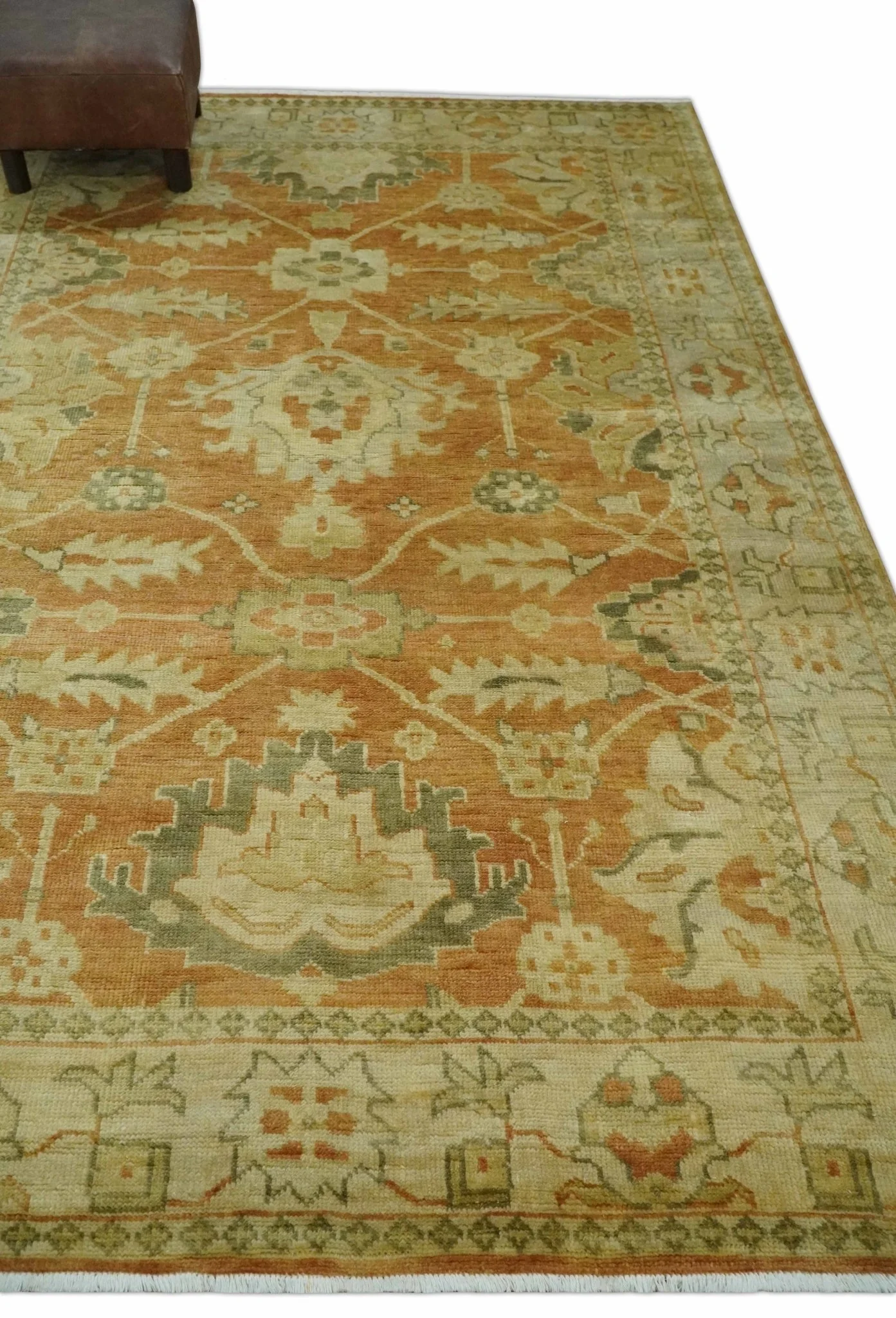 5.8x8.4 Hand Knotted Rust and Beige Traditional Oushak Wool Area Rug - Image 3