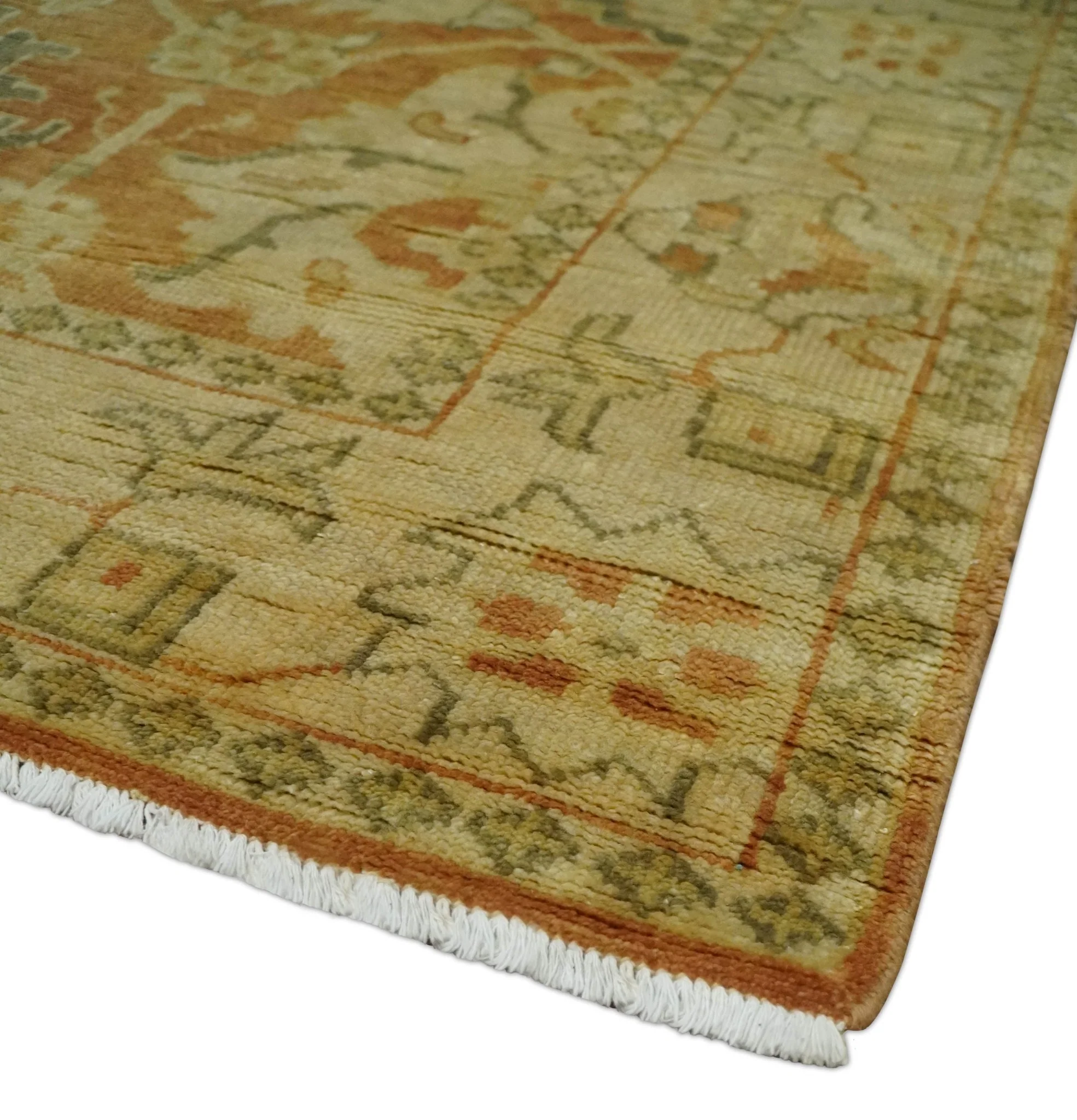 5.8x8.4 Hand Knotted Rust and Beige Traditional Oushak Wool Area Rug - Image 5