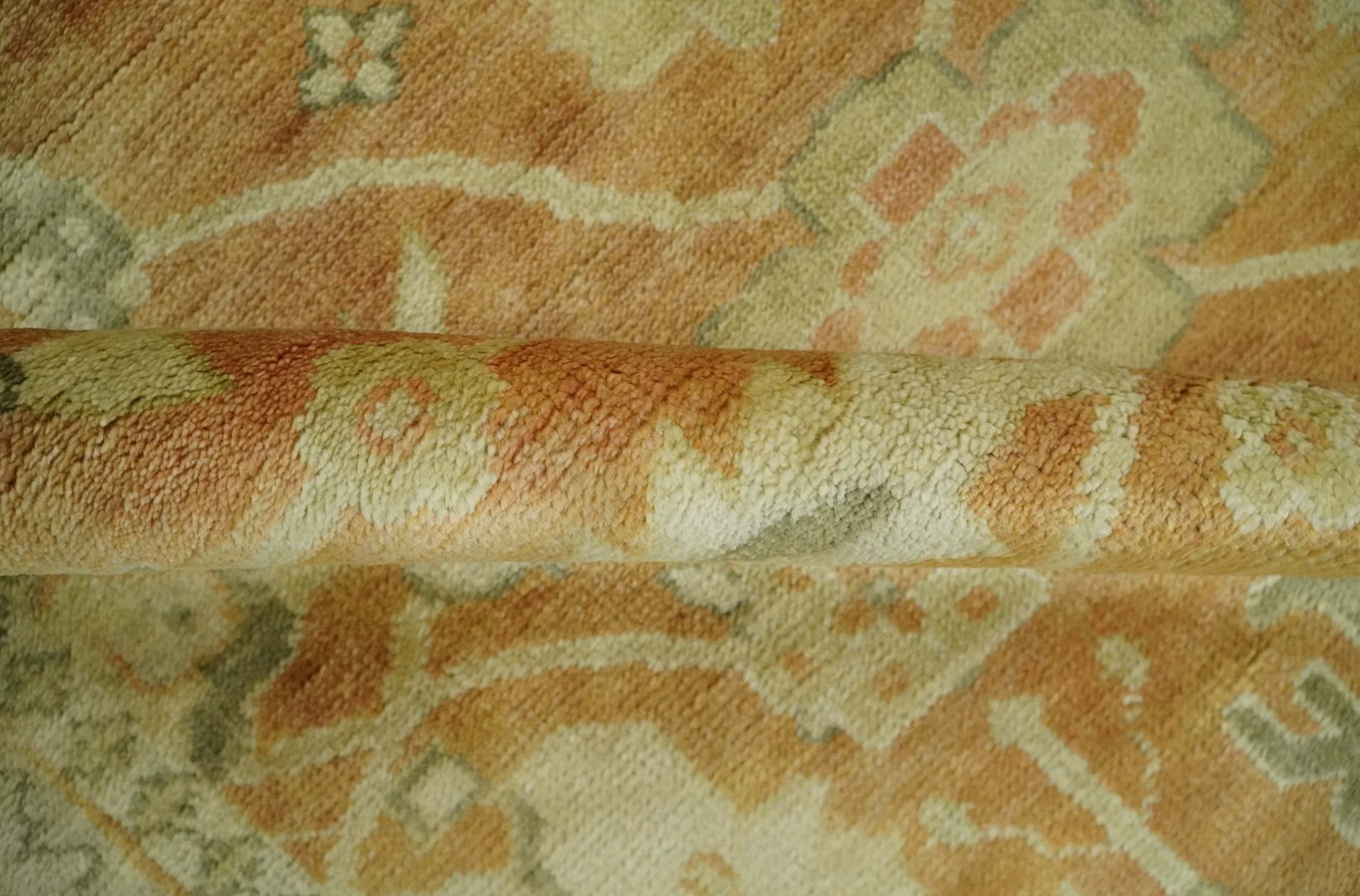 5.8x8.4 Hand Knotted Rust and Beige Traditional Oushak Wool Area Rug - Image 6
