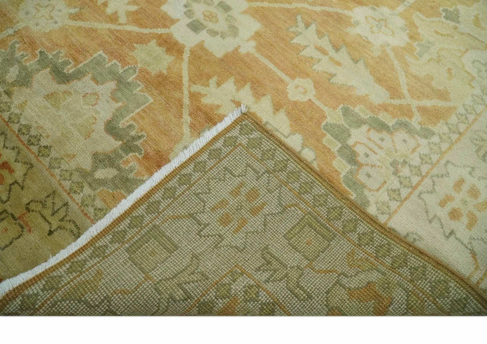 5.8x8.4 Hand Knotted Rust and Beige Traditional Oushak Wool Area Rug - Image 7