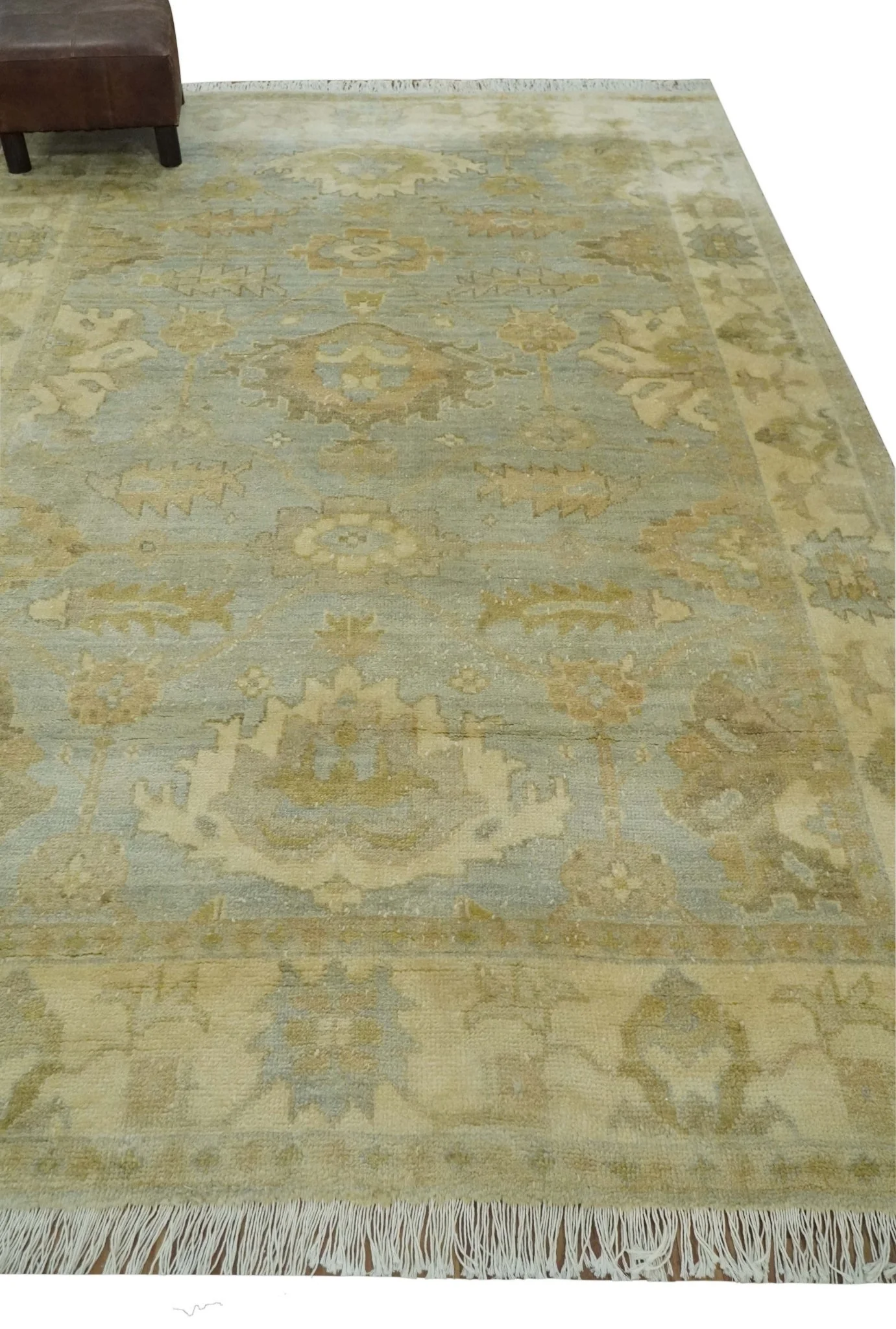 5.8x8.6 Traditional Silver, Beige and Brown Antique Style Hand knotted Oushak wool Area Rug - Image 3