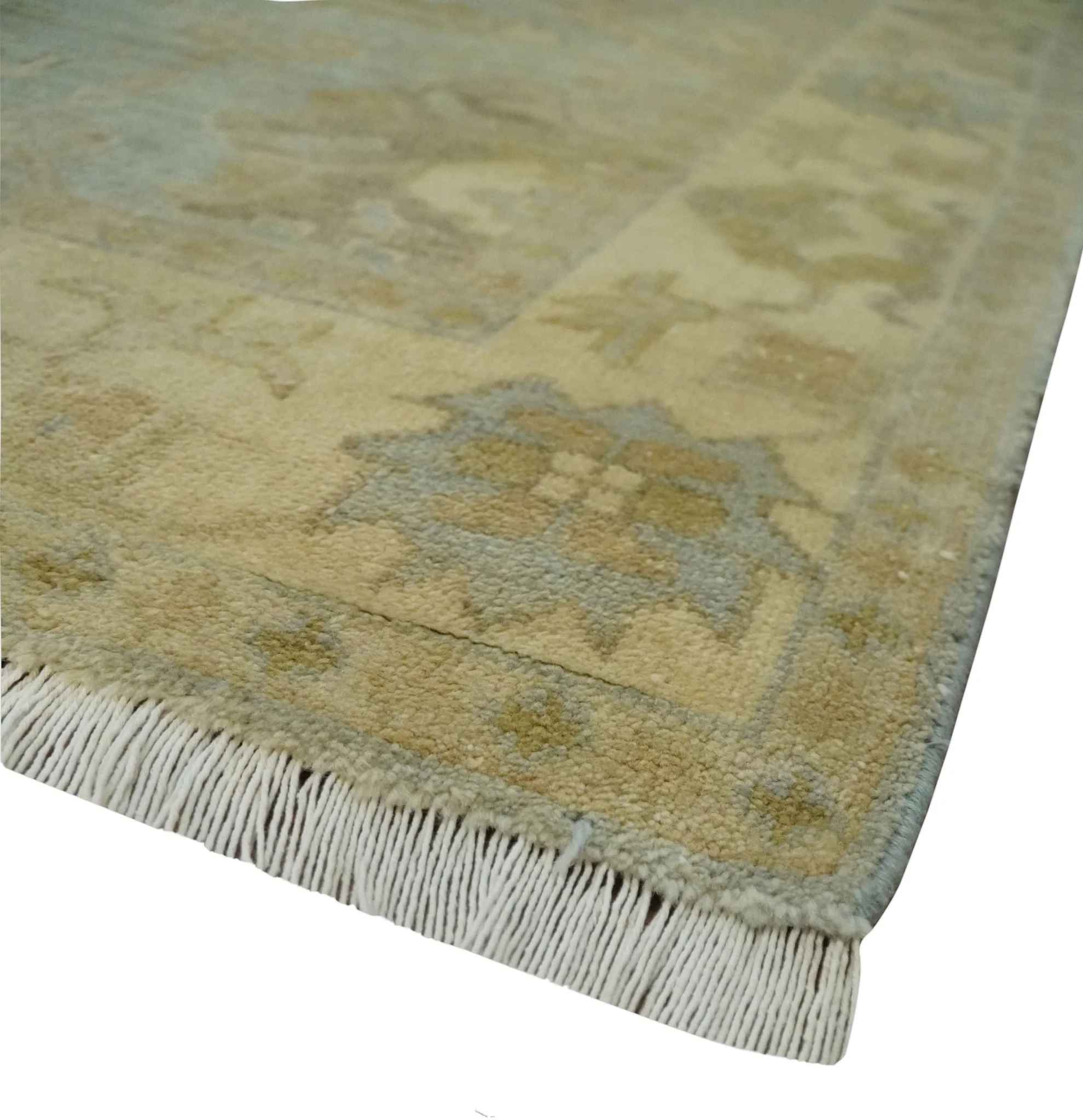 5.8x8.6 Traditional Silver, Beige and Brown Antique Style Hand knotted Oushak wool Area Rug - Image 5
