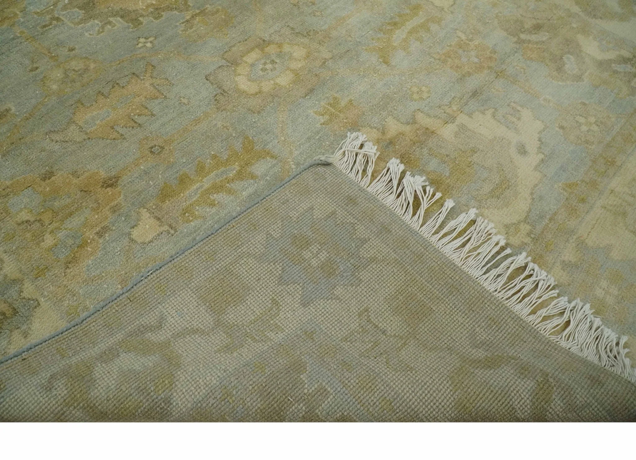5.8x8.6 Traditional Silver, Beige and Brown Antique Style Hand knotted Oushak wool Area Rug - Image 7