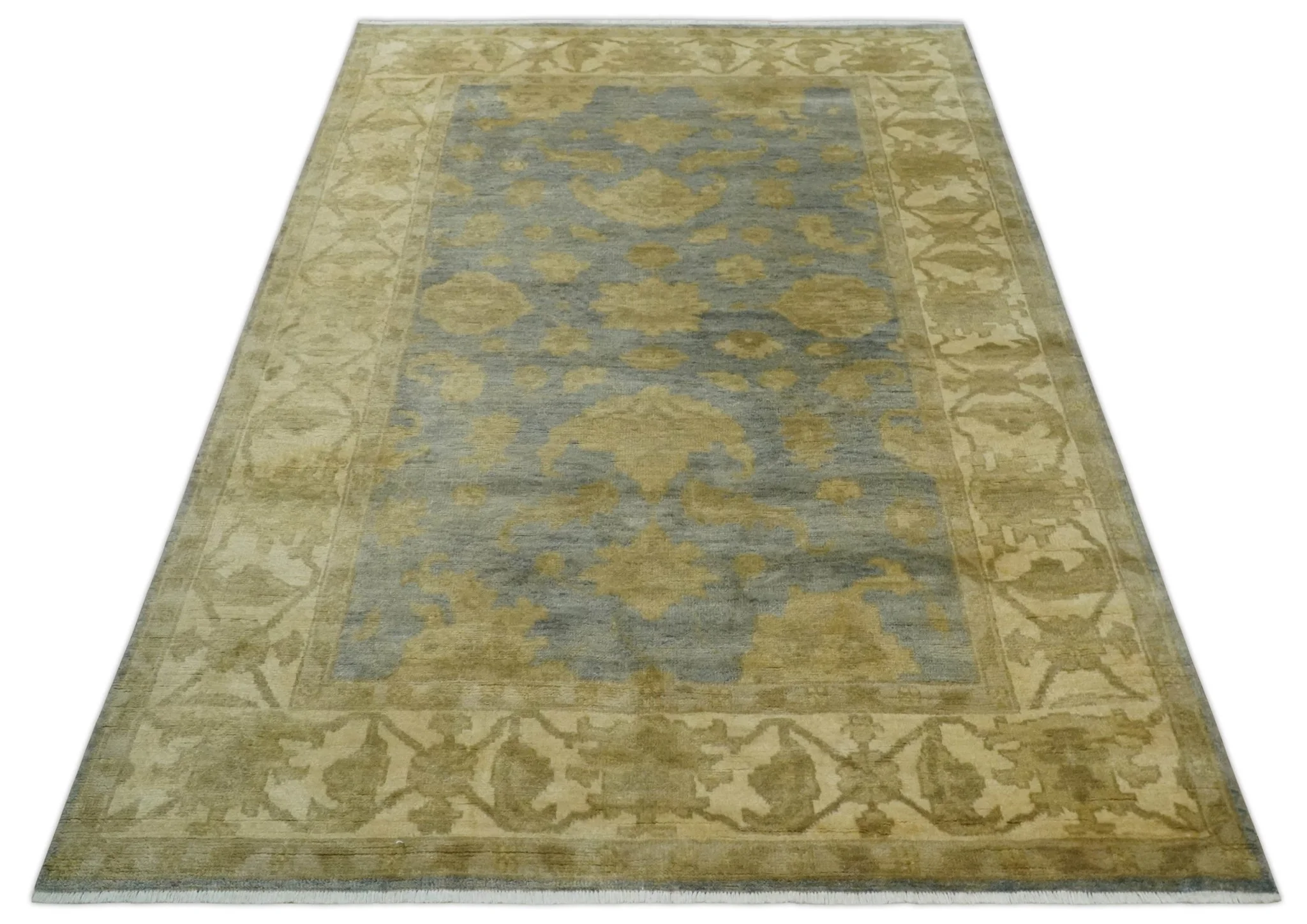 5.9x8.4 Hand Knotted Gray and Beige Traditional Oushak Wool Area Rug - Image 10
