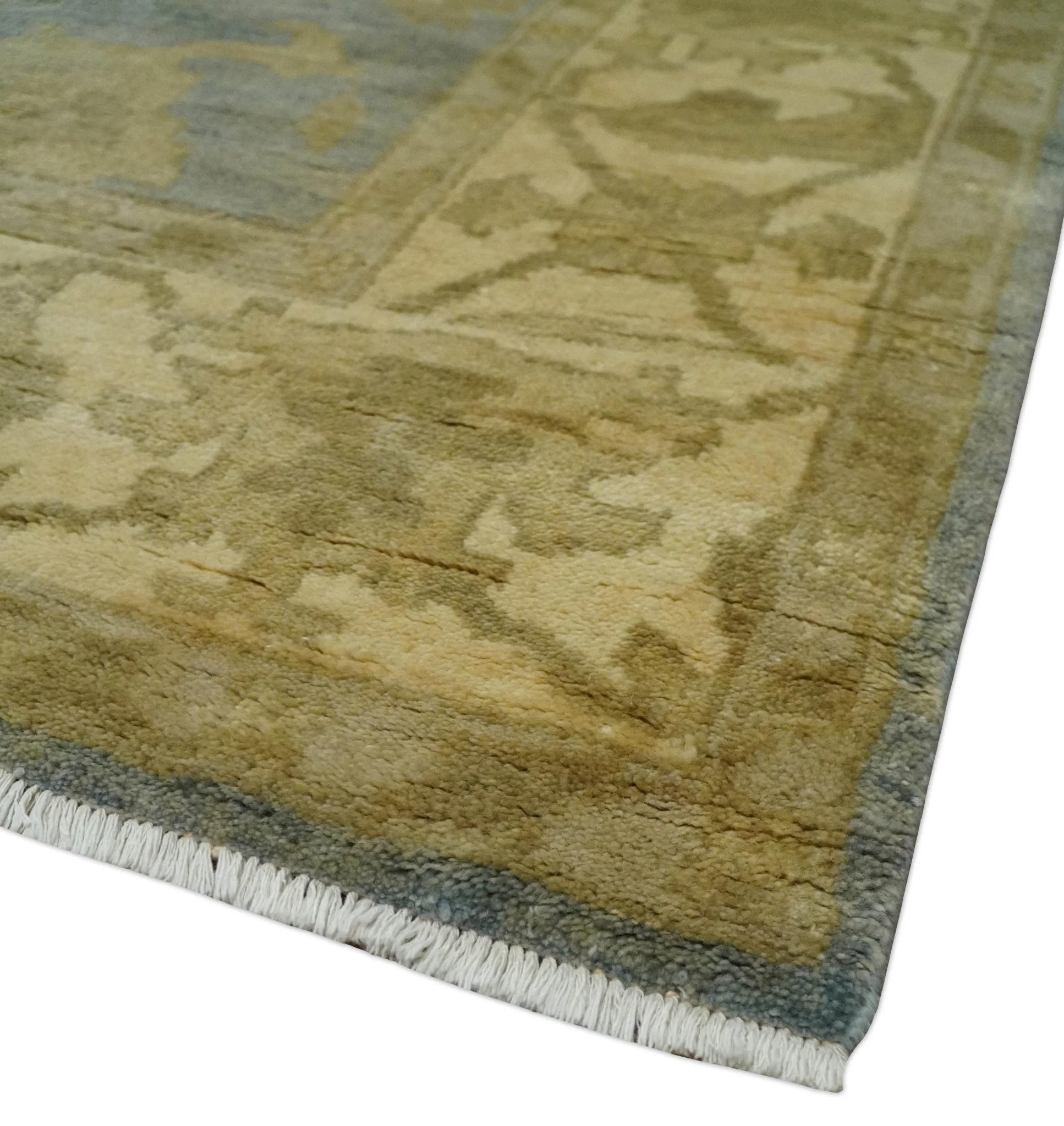 5.9x8.4 Hand Knotted Gray and Beige Traditional Oushak Wool Area Rug - Image 5