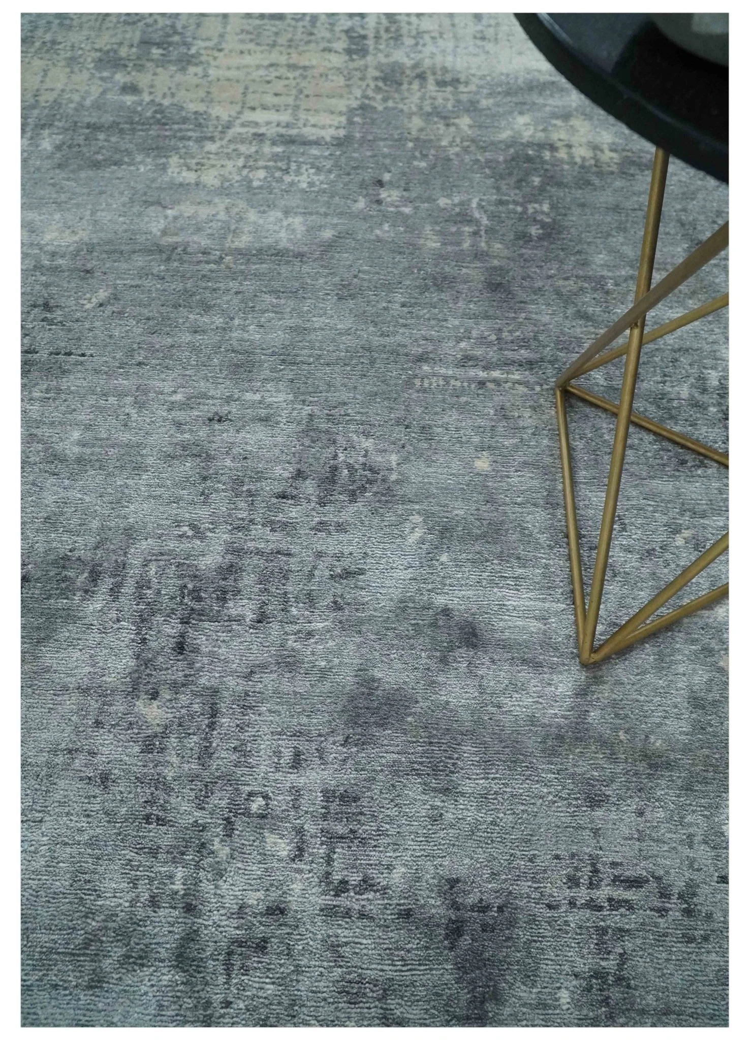 Modern Abstract 5.9x8.5 Silver, Beige and Charcoal Hand Knotted bamboo Silk Area Rug - Image 2