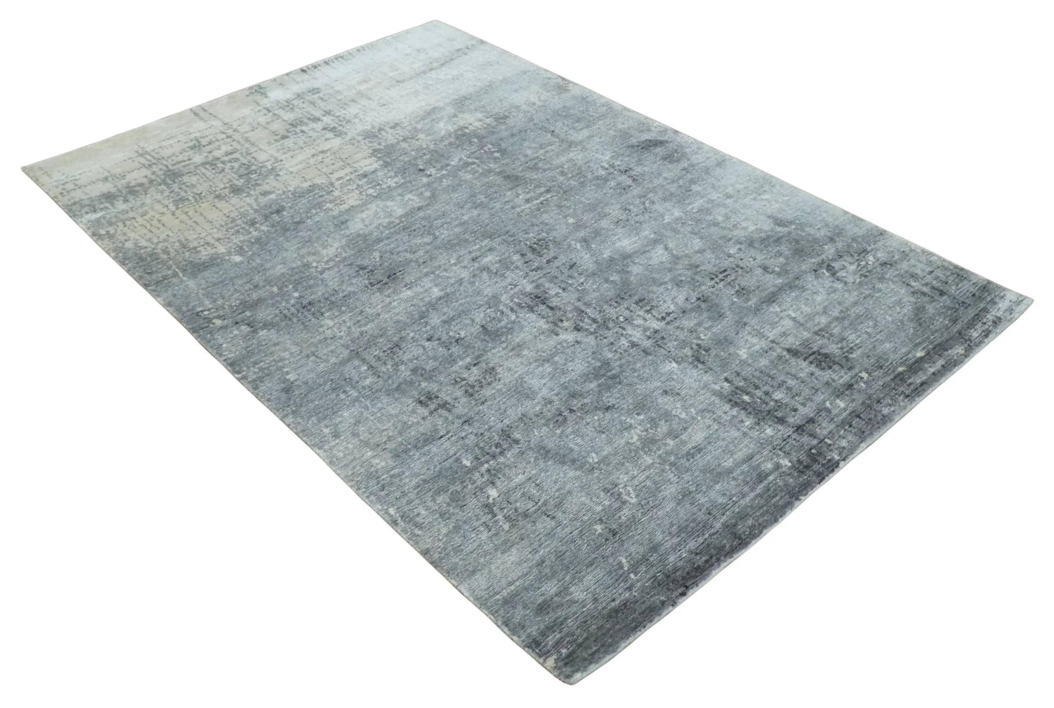 Modern Abstract 5.9x8.5 Silver, Beige and Charcoal Hand Knotted bamboo Silk Area Rug - Image 9