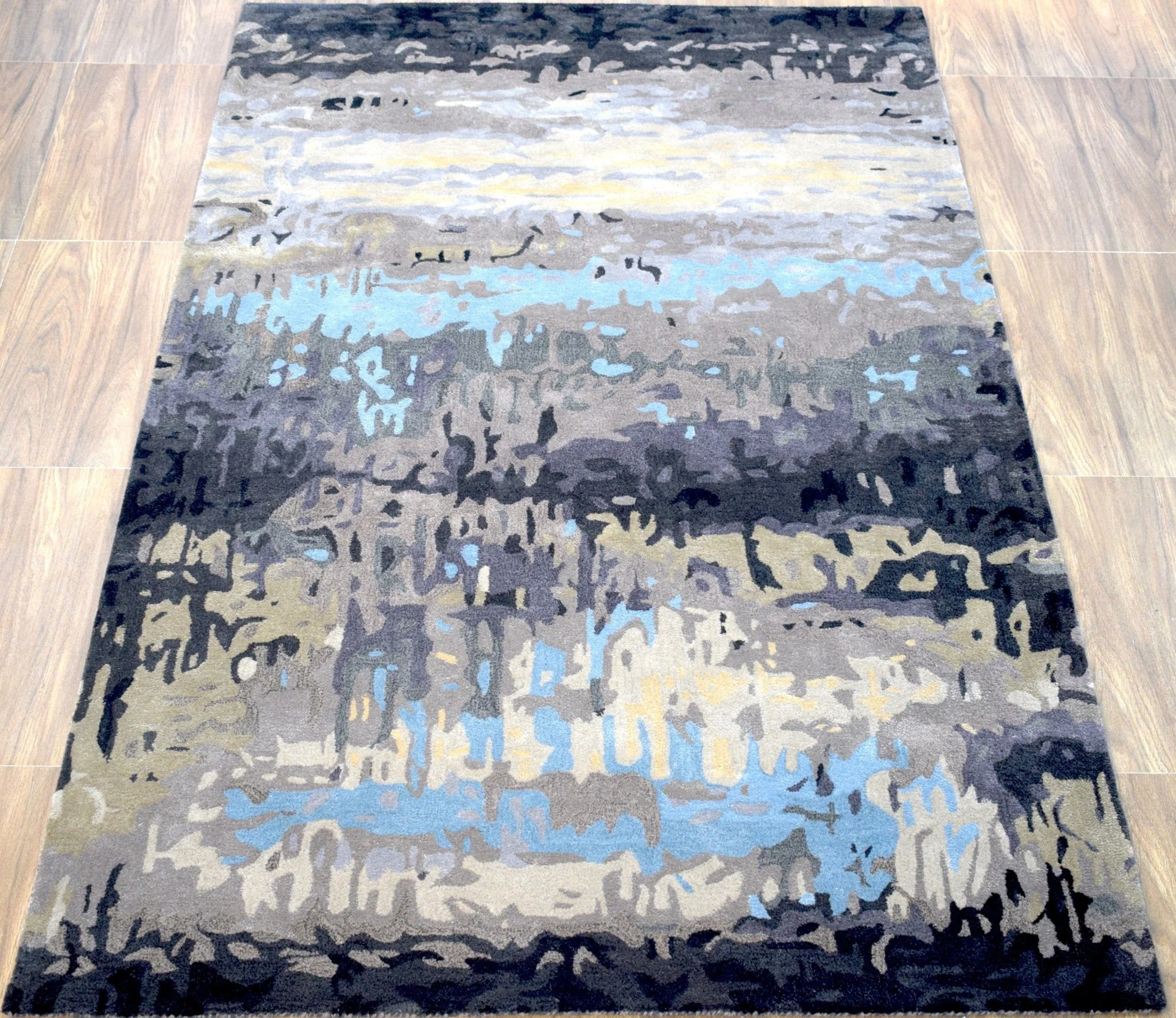 5x8 Abstract Black and Blue Area Rug | Handmade with Wool and Viscose | TRD633958 - Image 5