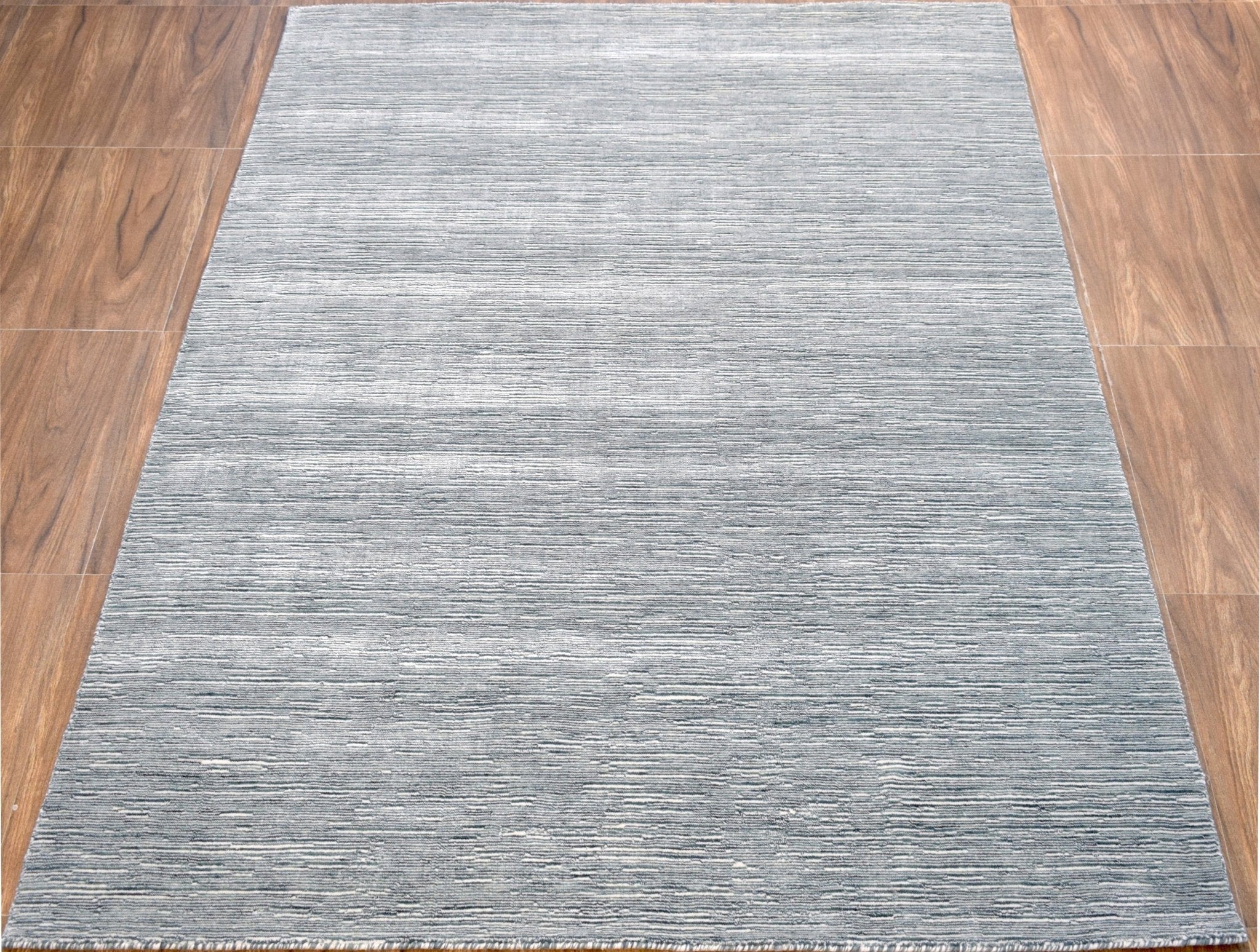 5x8 Solid blue and Silver Area Rug | Handmade with Wool & Viscose | TRD1006858 - Image 5