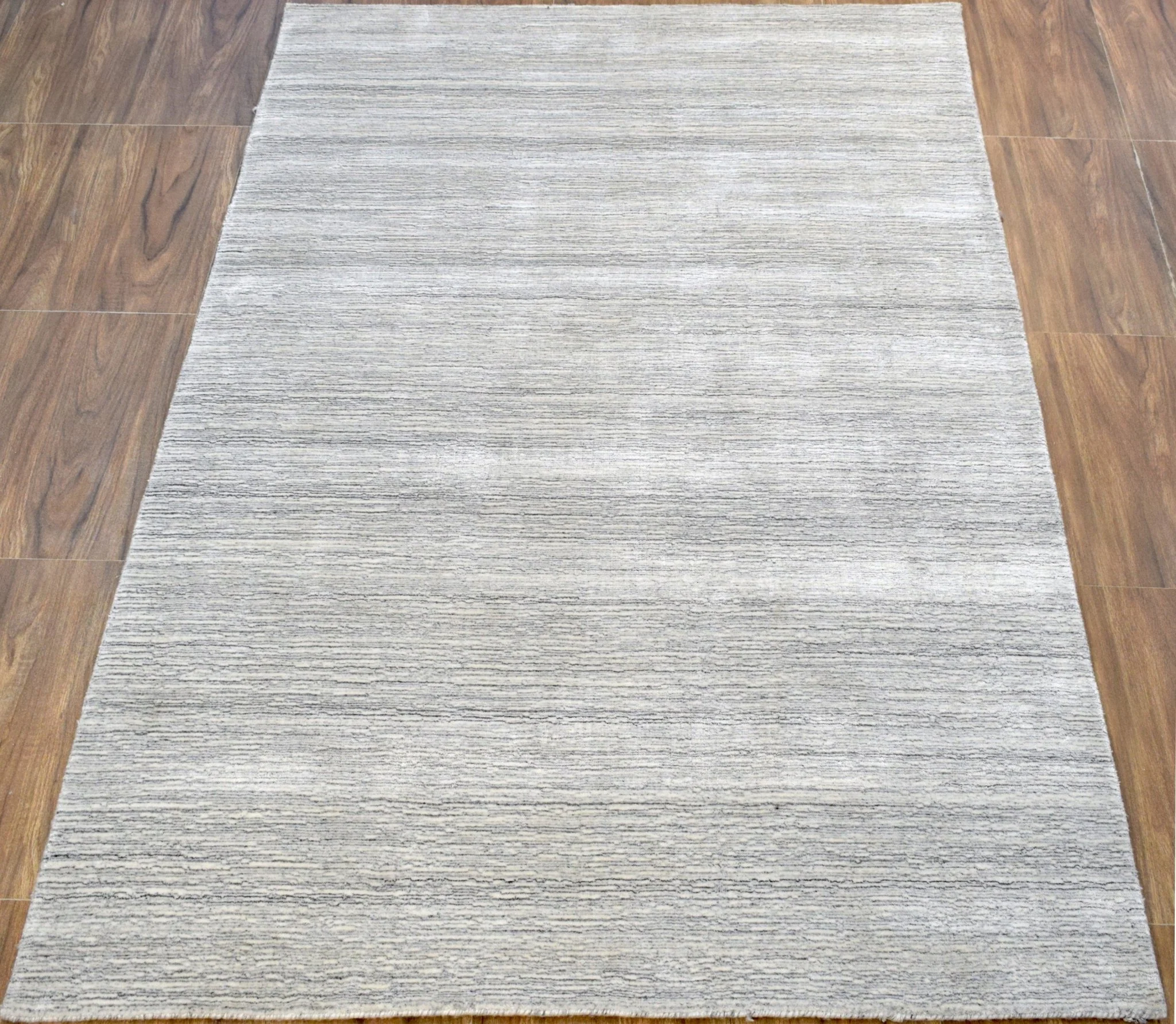 5x8 Solid Beige and Silver Area Rug | Handmade with Wool & Viscose | TRD1007258 - Image 5