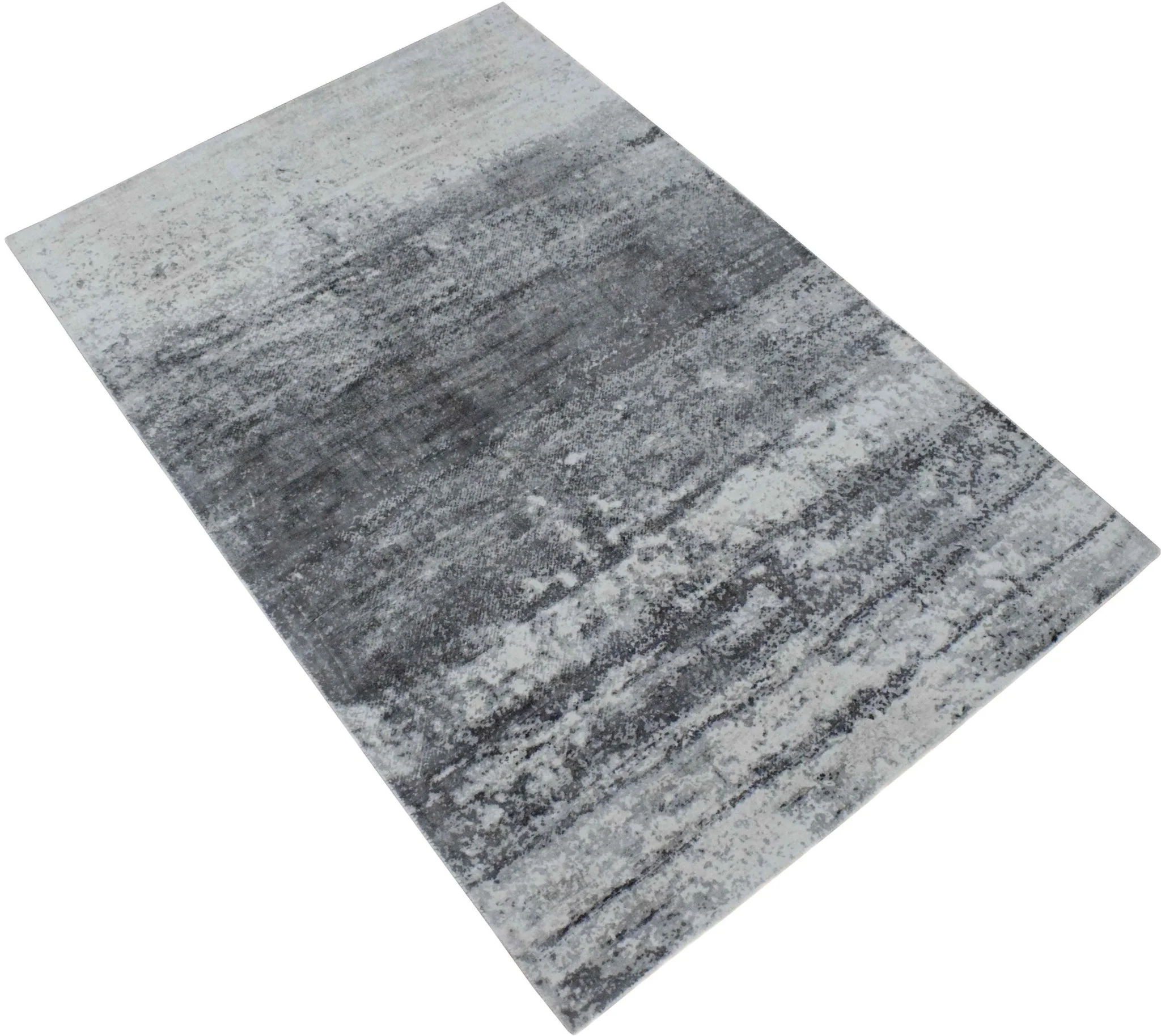 5x7.6 Rug, Abstract Ivory and Gray Rug made with Viscose Art Silk - Image 3