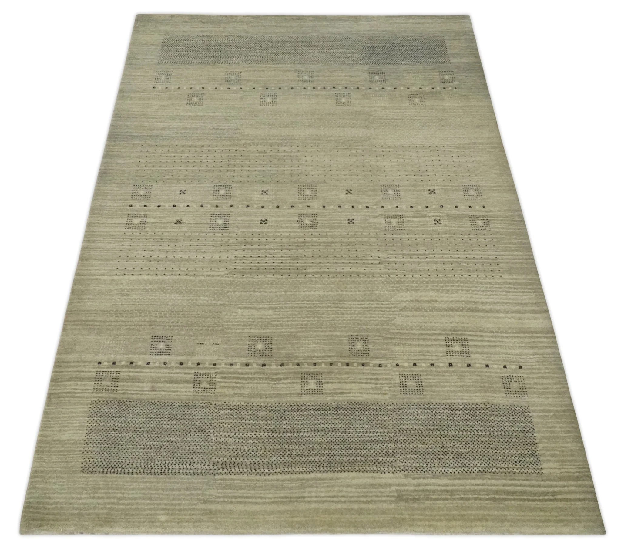 5x7 Beige and Gray Hand Spun Wool Hand Knotted Southwestern Gabbeh Rug | KNT51 - Image 10