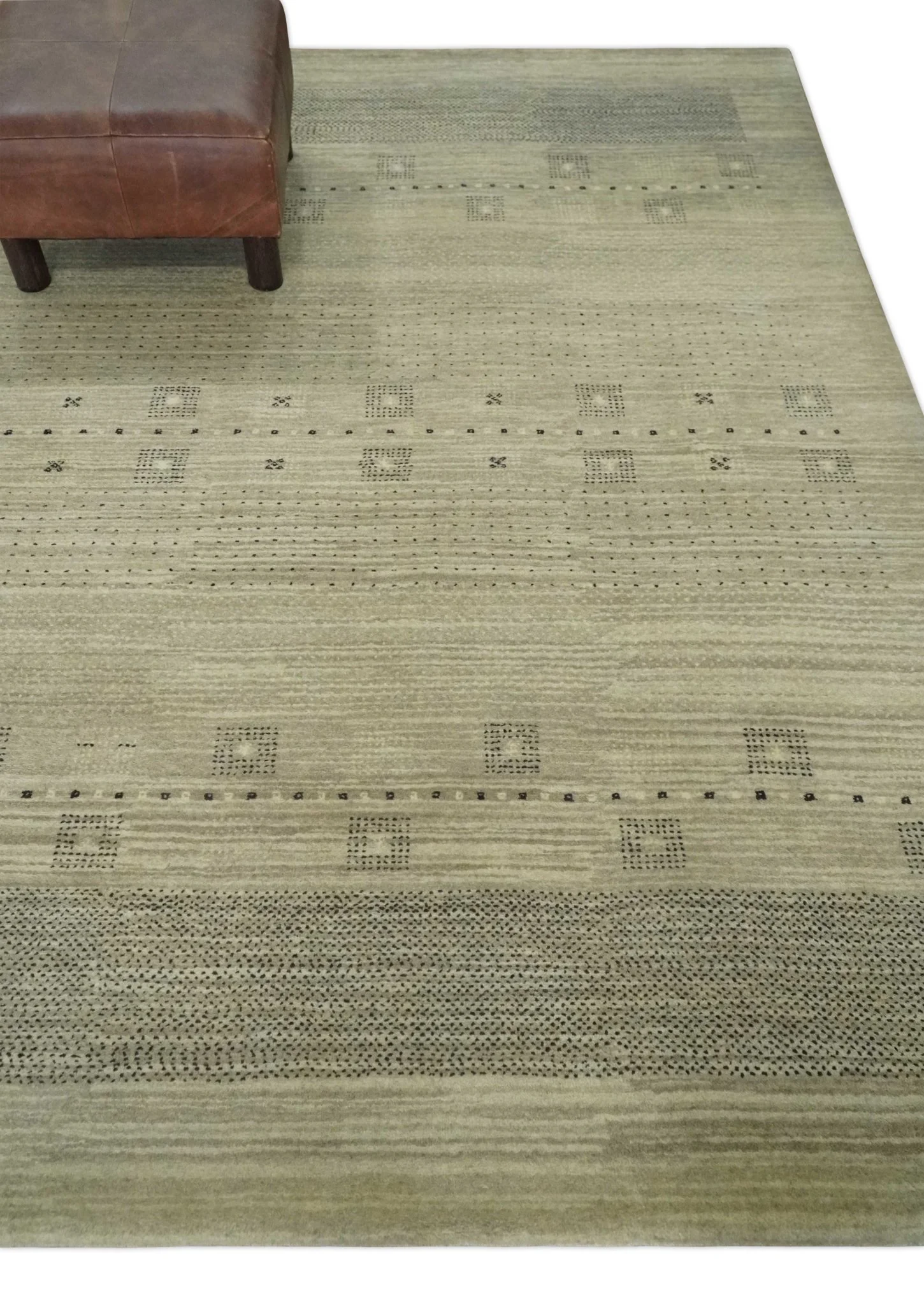 5x7 Beige and Gray Hand Spun Wool Hand Knotted Southwestern Gabbeh Rug | KNT51 - Image 2