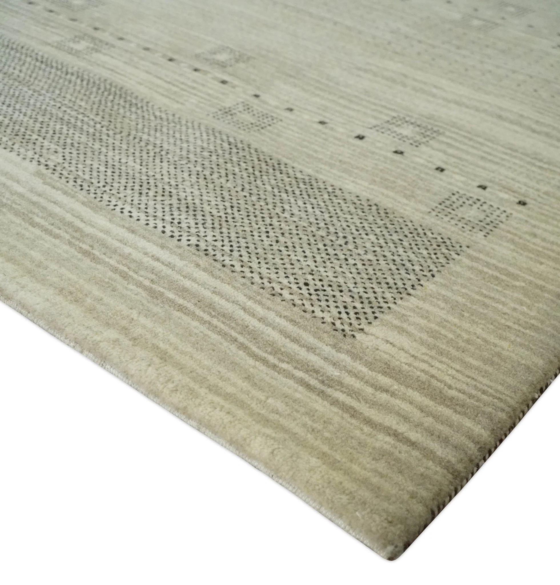 5x7 Beige and Gray Hand Spun Wool Hand Knotted Southwestern Gabbeh Rug | KNT51 - Image 4