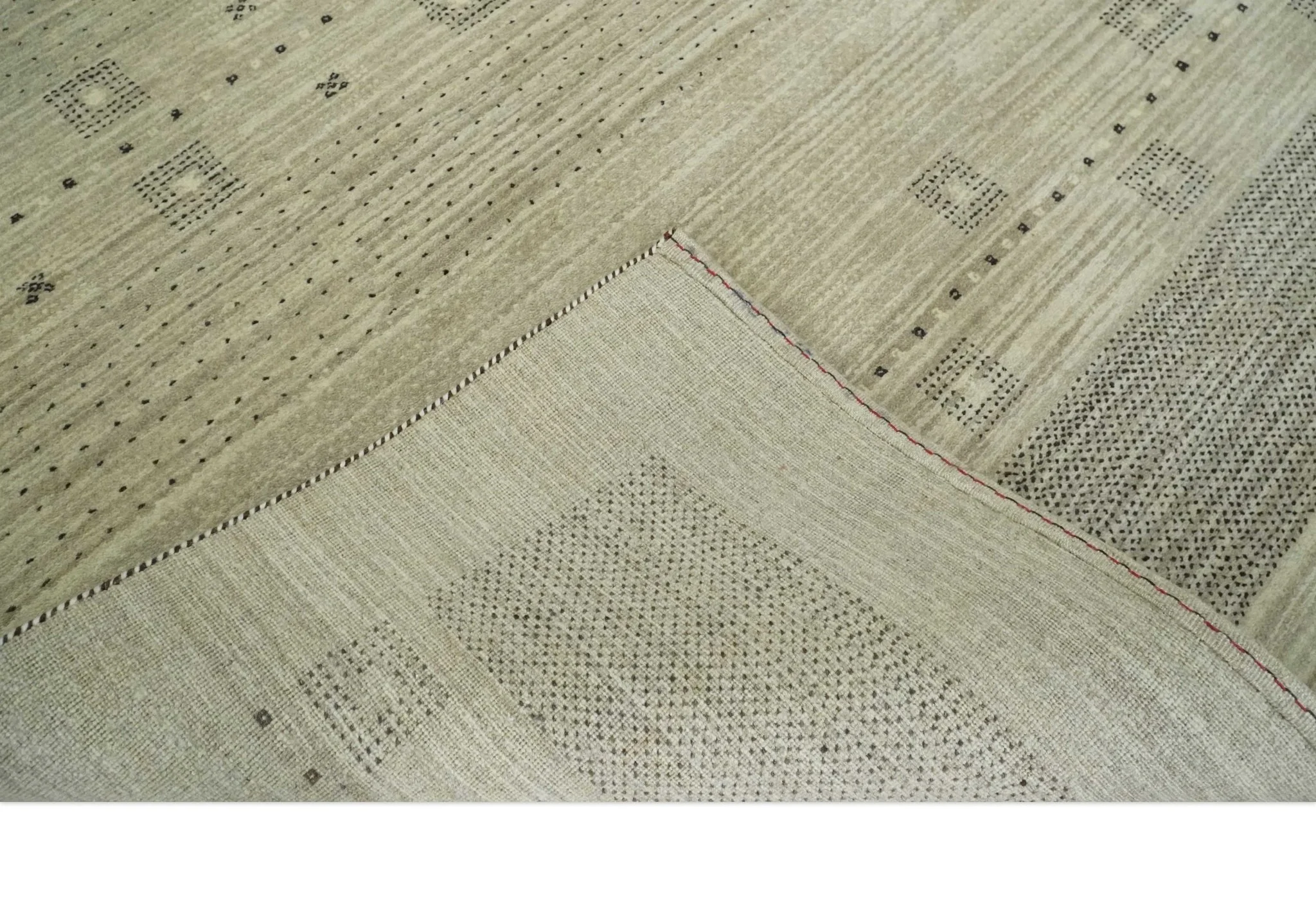 5x7 Beige and Gray Hand Spun Wool Hand Knotted Southwestern Gabbeh Rug | KNT51 - Image 5