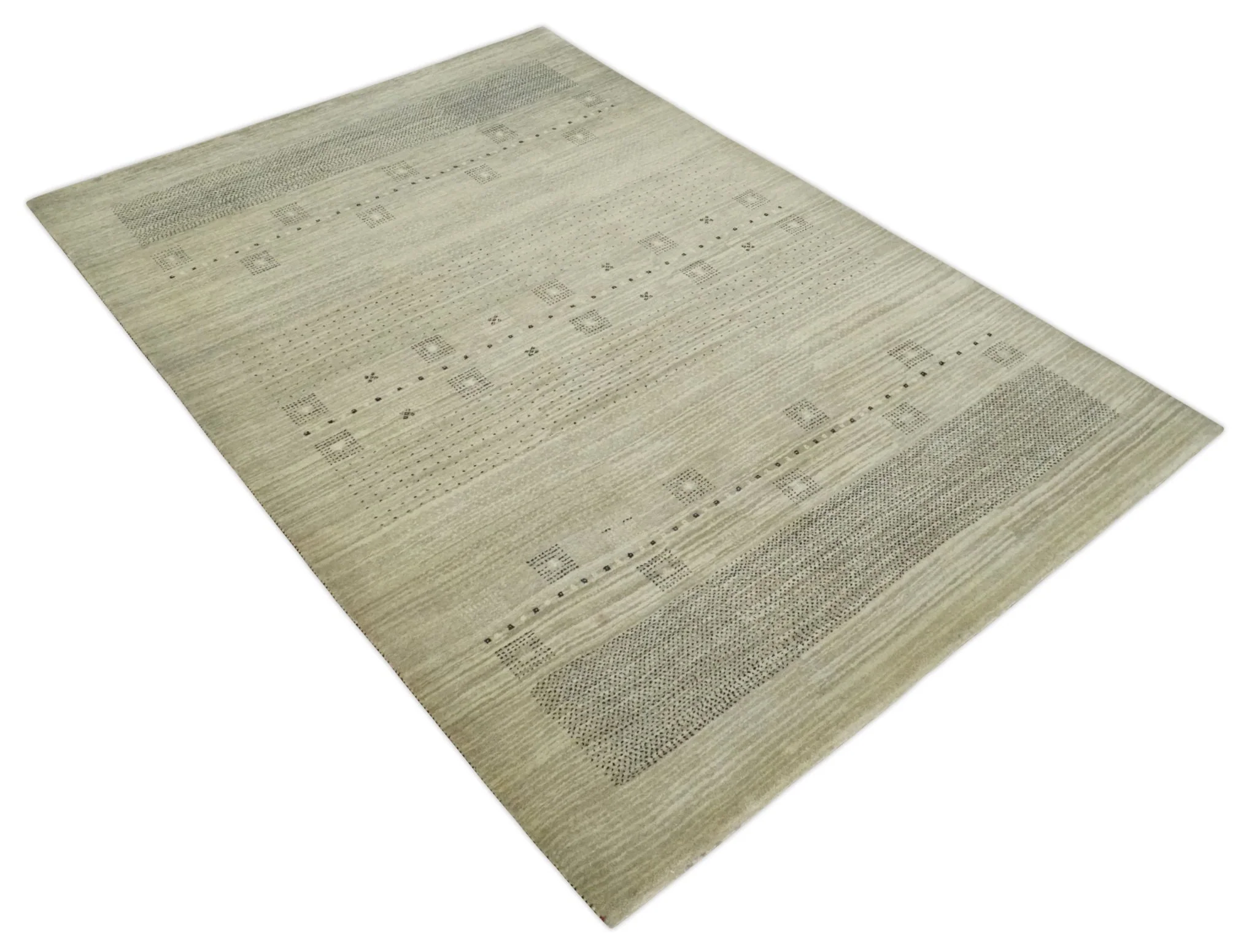 5x7 Beige and Gray Hand Spun Wool Hand Knotted Southwestern Gabbeh Rug | KNT51 - Image 7