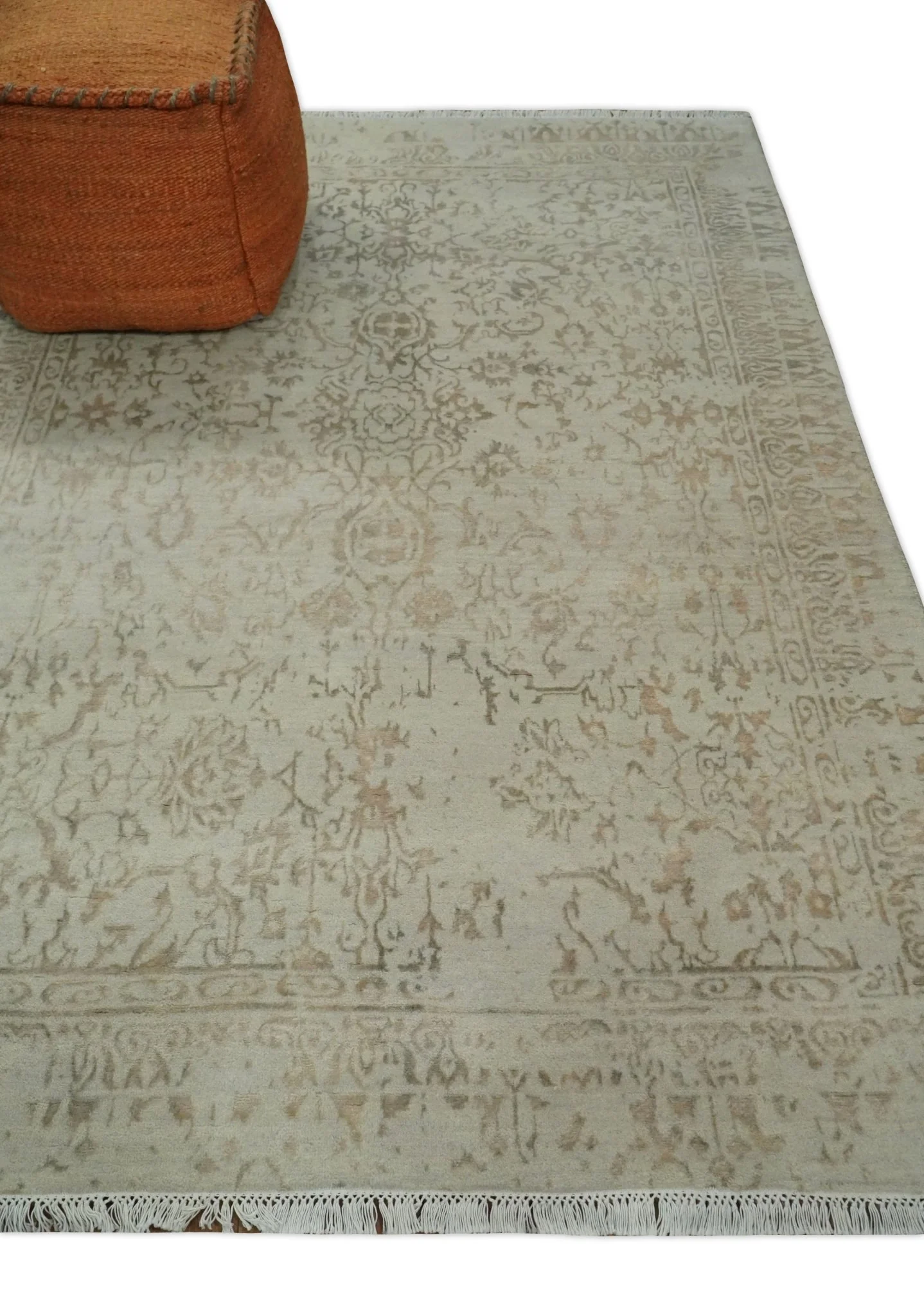 5x7 Fine Hand Knotted Beige and Brown Traditional Vintage Persian Style Antique Wool and Silk Rug | AGR50 - Image 3