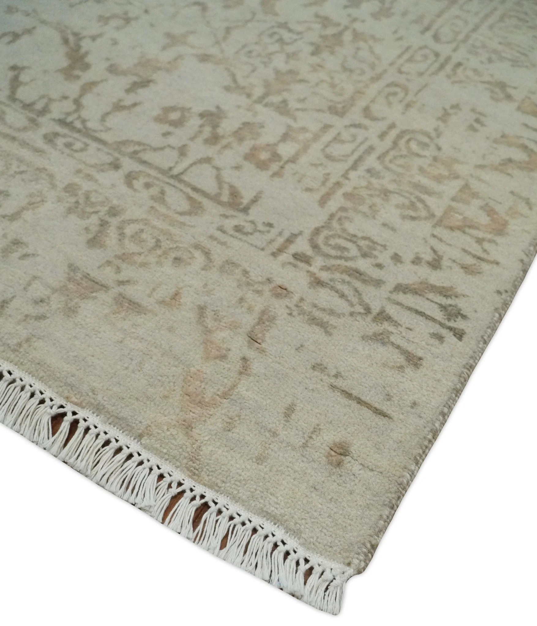 5x7 Fine Hand Knotted Beige and Brown Traditional Vintage Persian Style Antique Wool and Silk Rug | AGR50 - Image 5