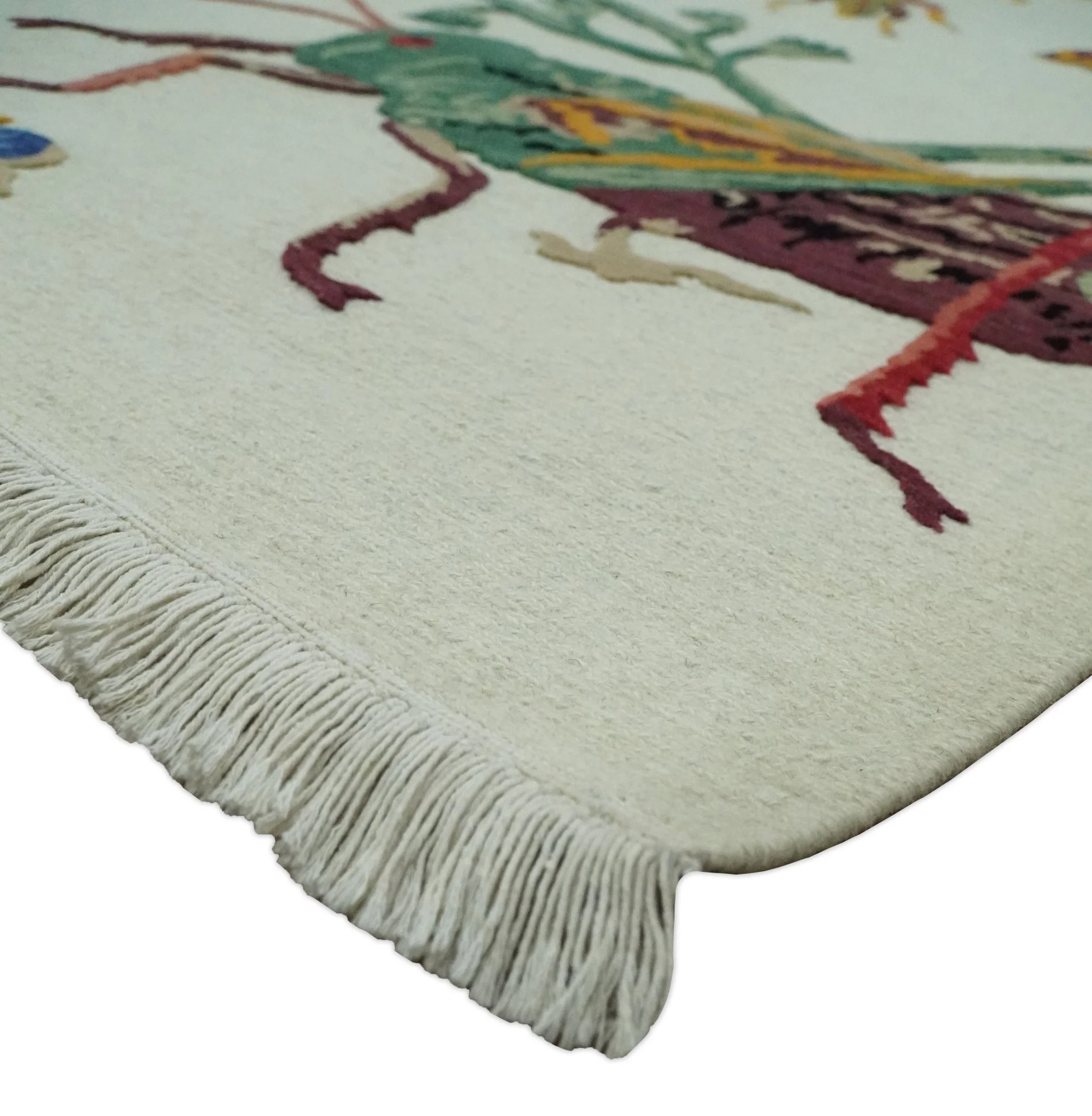 5x7 Ivory Butterfly , Insects and Flower Flatwoven Soumak Wool Hand Made Rug | KNT48 - Image 4