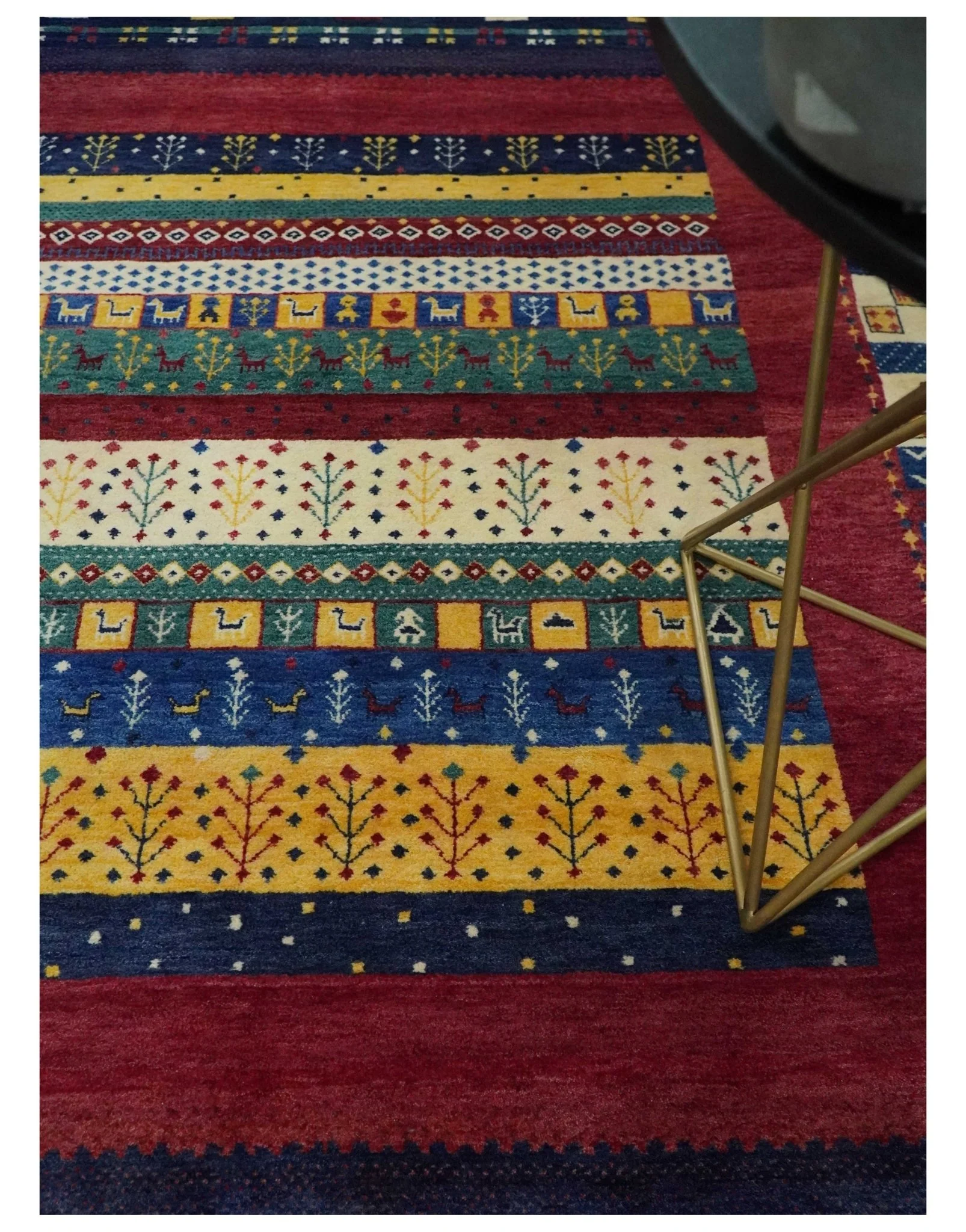 Tree 5x7 Multicolor Red and Blue Hand Knotted Wool Hand Made Lori Rug | KNT45 - Image 2